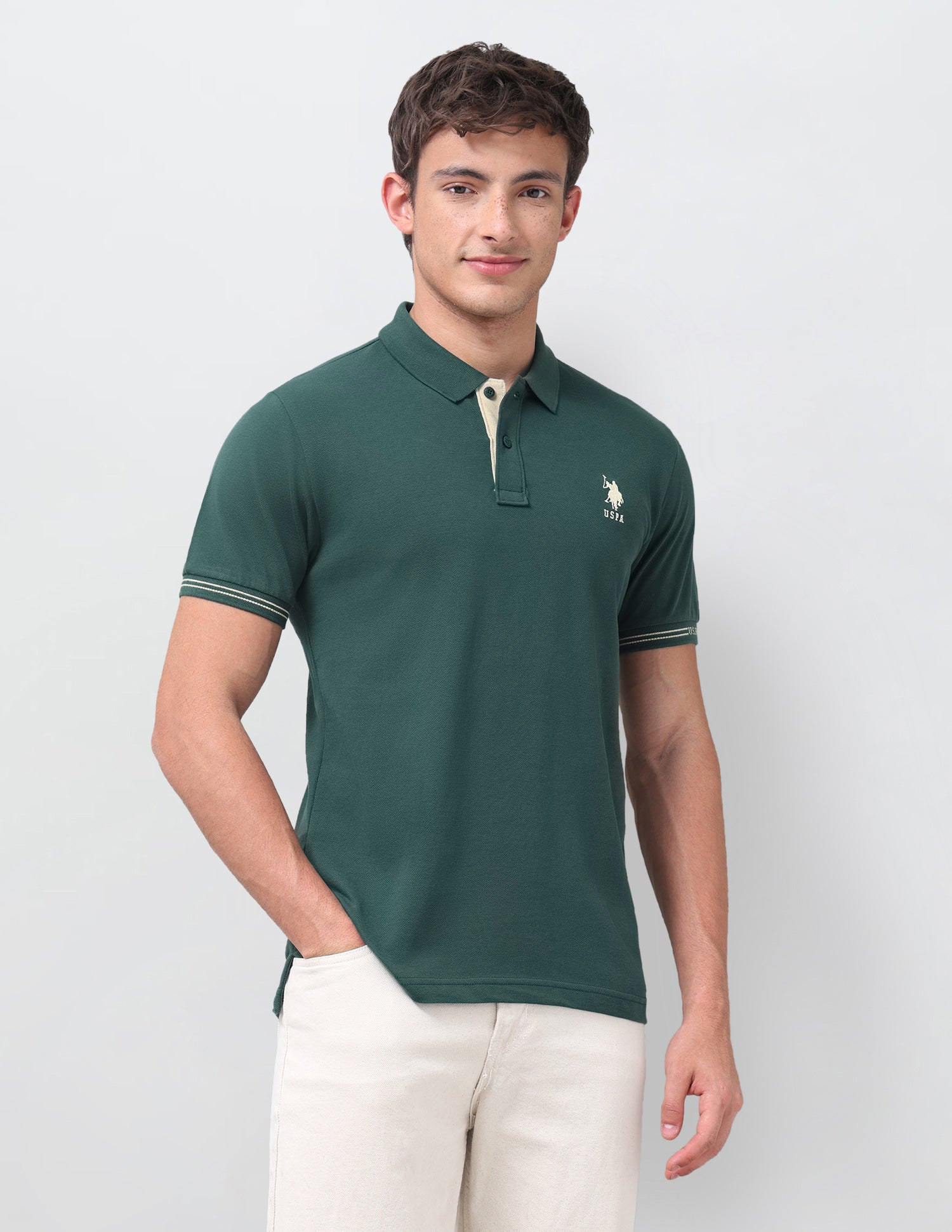 Solid Regular Fit Polo Shirt Dark Green - U.S. Polo Assn. India | Large