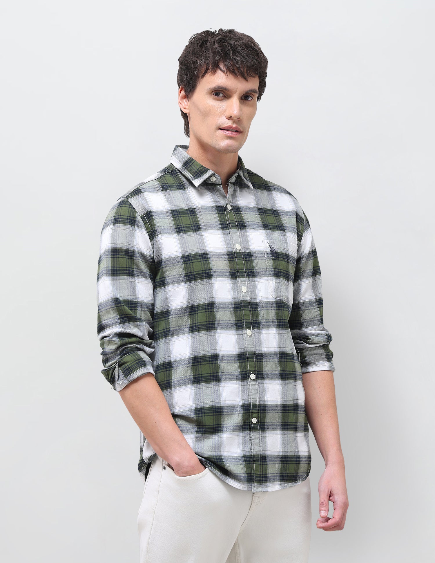 Twill Plaid Checked Shirt Green - U.S. Polo Assn. India | Large