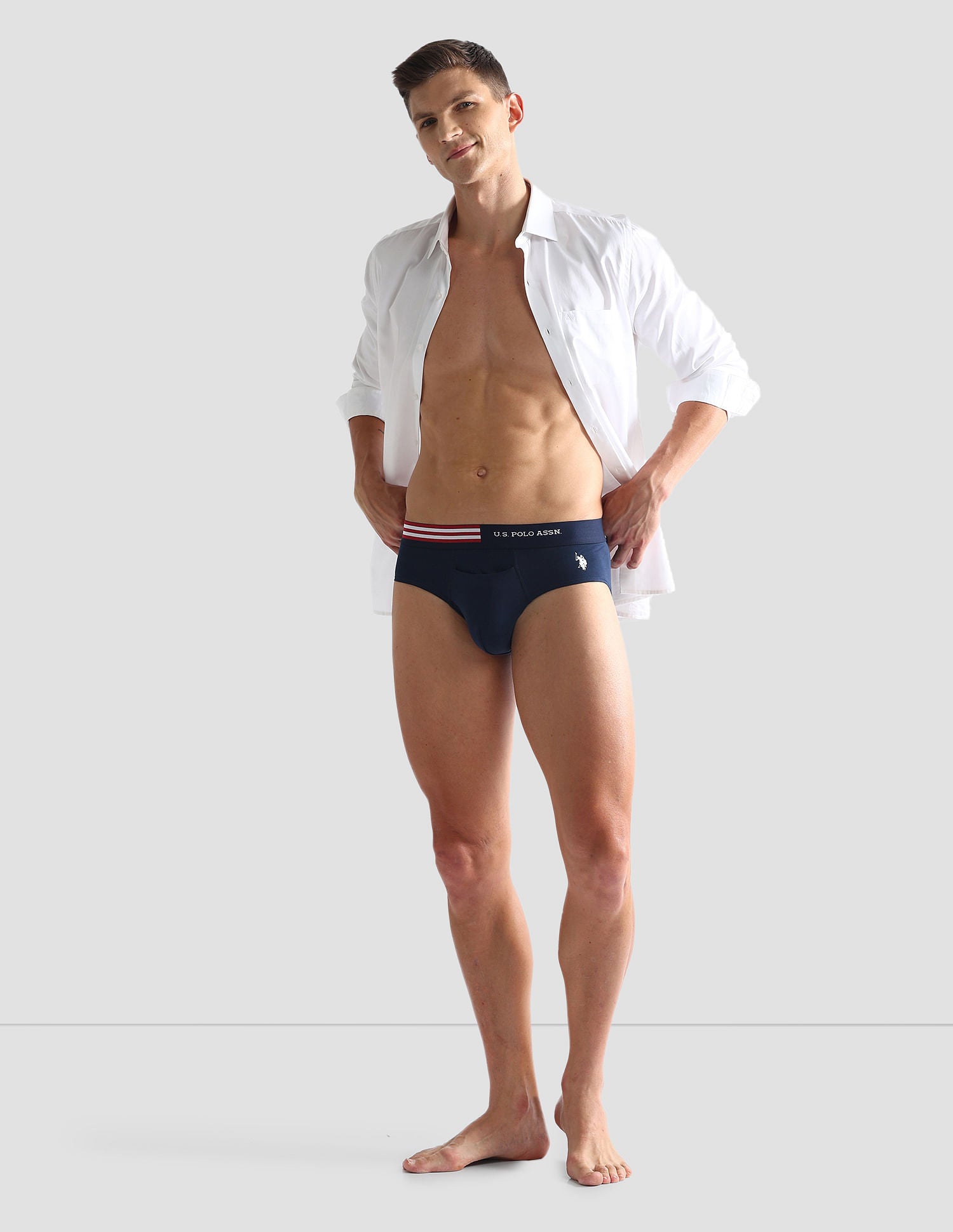 Flag Waist Single Jersey OEB06 Briefs - Pack Of 2 Beige and Navy - U.S. POLO ASSN. | Large