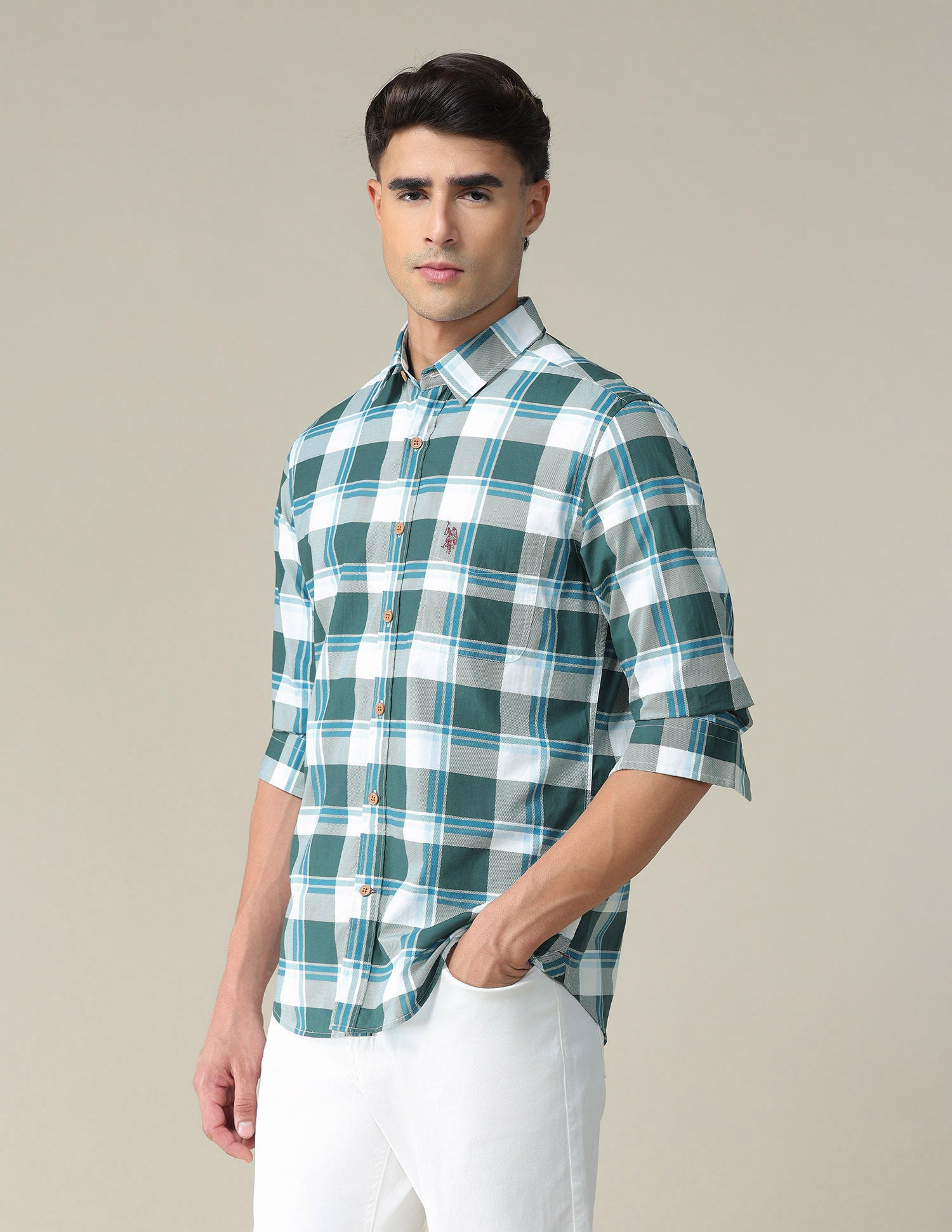 Tartan Check Cotton Shirt Green - U.S. POLO ASSN. | Large