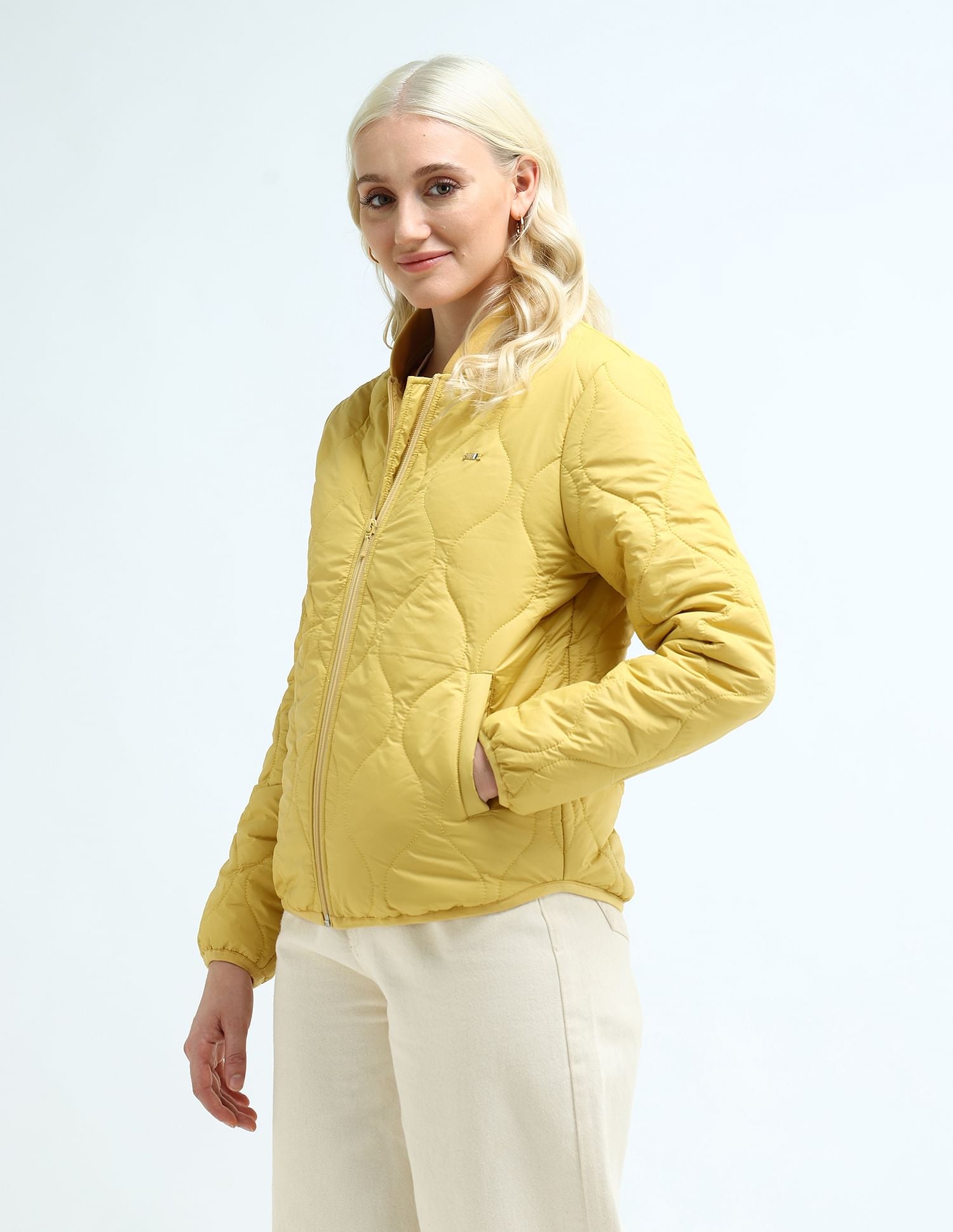 Stand Collar Quilted Jacket Mustard - U.S. POLO ASSN. | Large