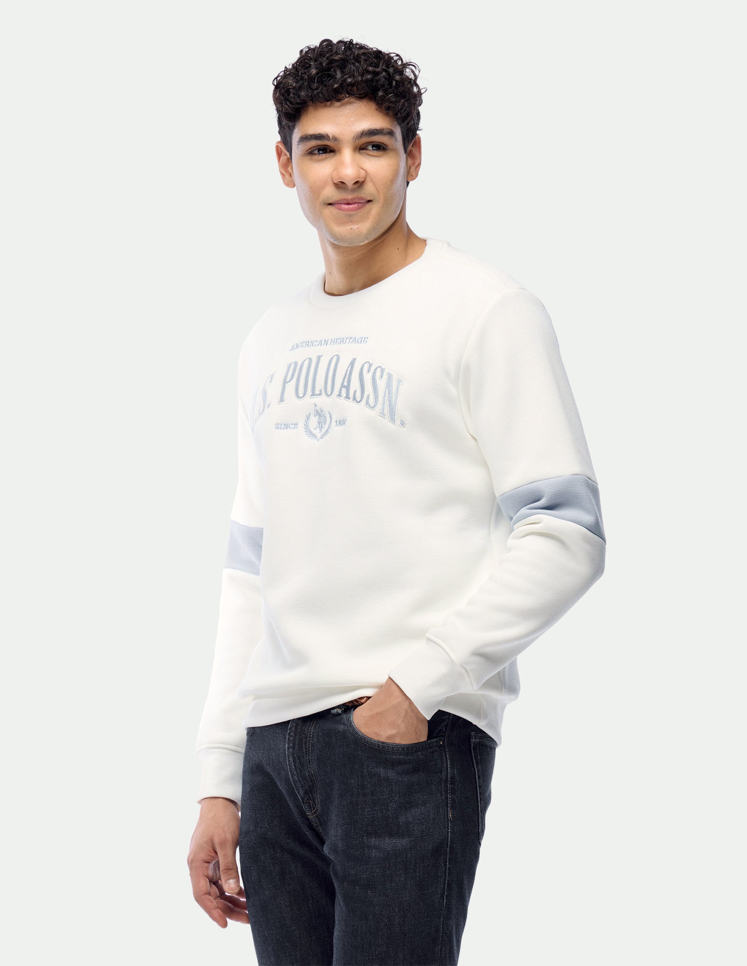 Brand Embroidered Slim Fit Sweatshirt Off White - U.S. Polo Assn. India | Large