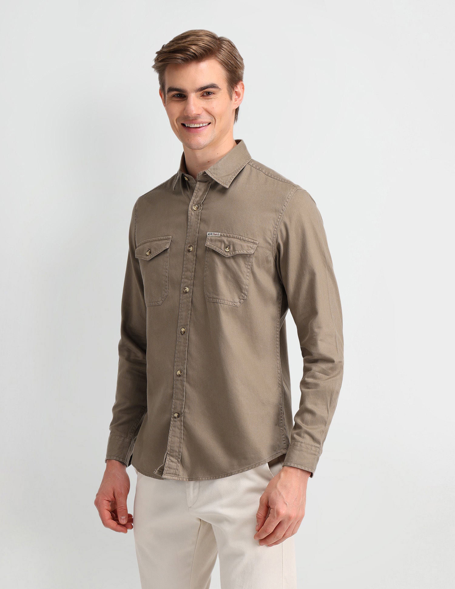 Slim Fit Cavalry Twill Shirt Light Khaki - U.S. Polo Assn. India | Large
