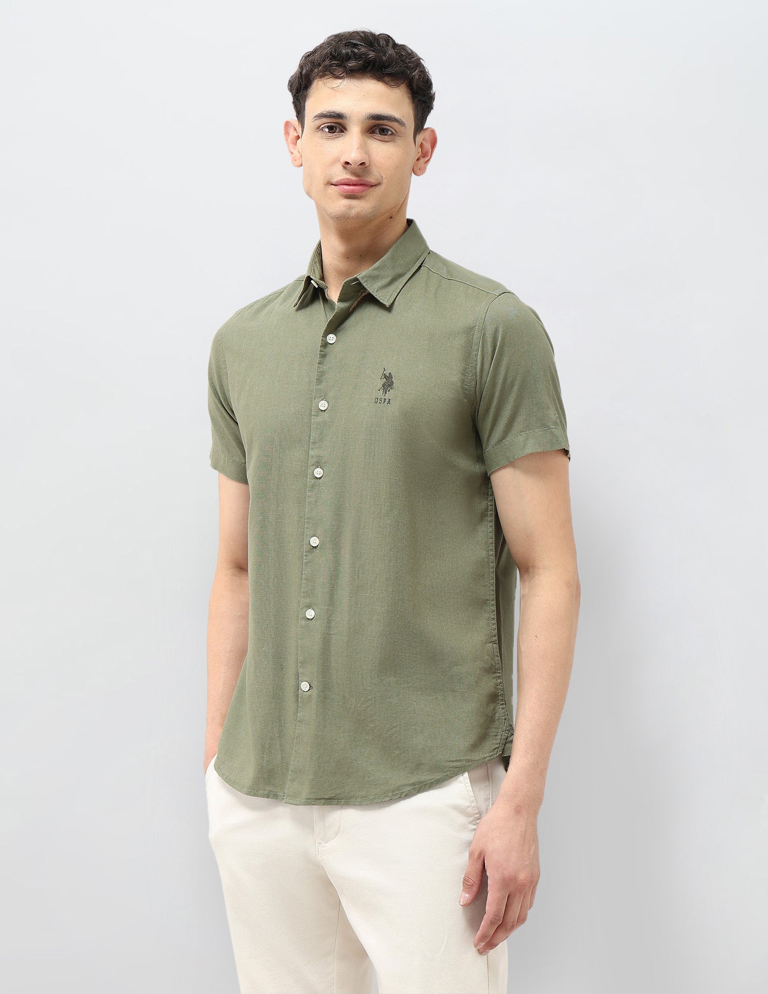 Regular Fit Solid Shirt Light Green - U.S. Polo Assn. India | Large
