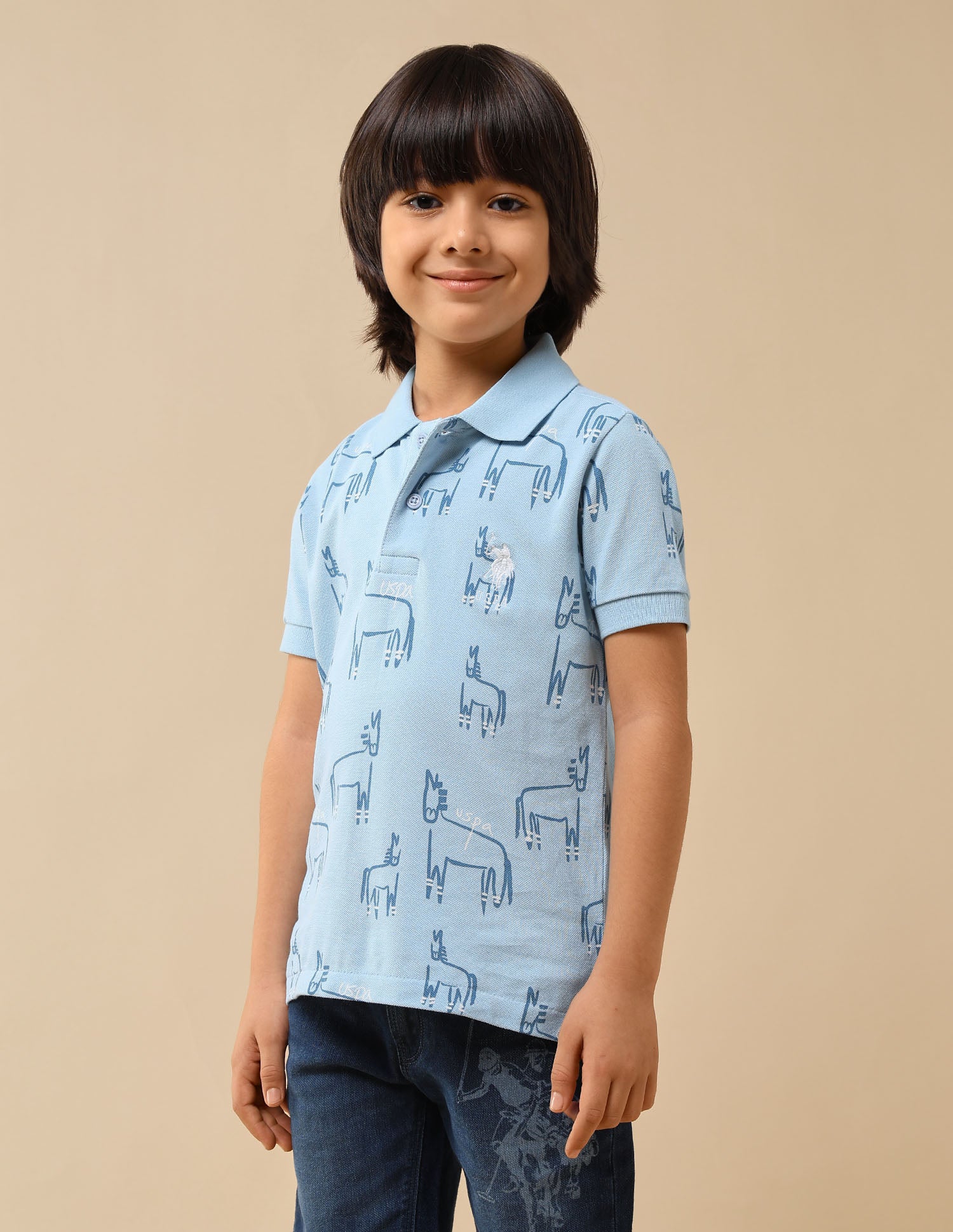 Boys Brand Printed Regular Fit Polo Shirt Light Blue - U.S. POLO ASSN. | Large