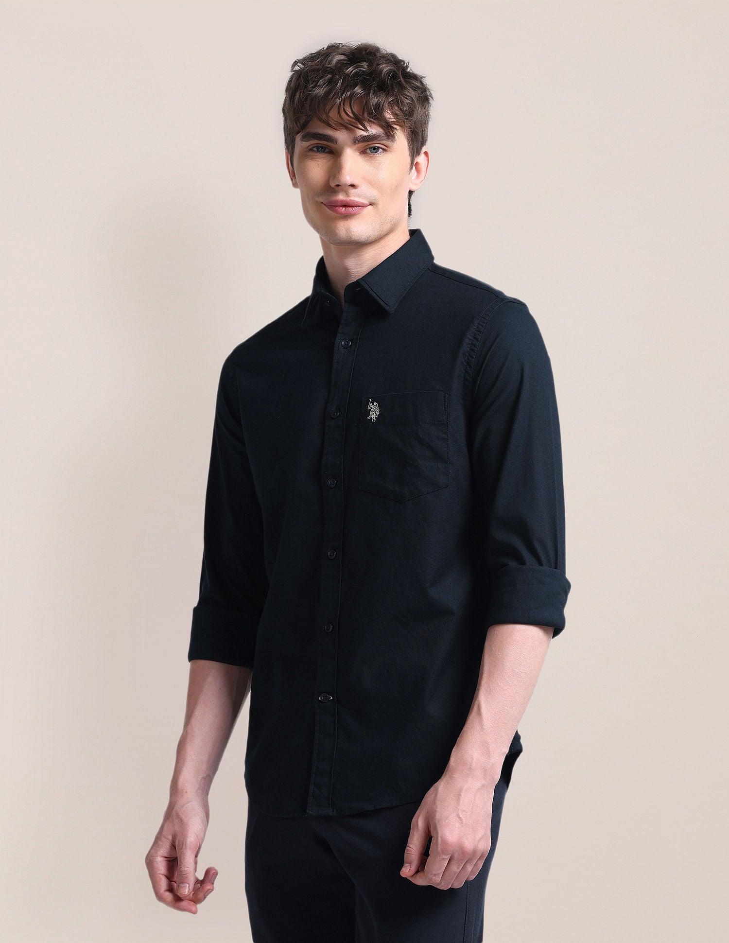 Cutaway Collar Cotton Shirt Blue - U.S. Polo Assn. India | Large
