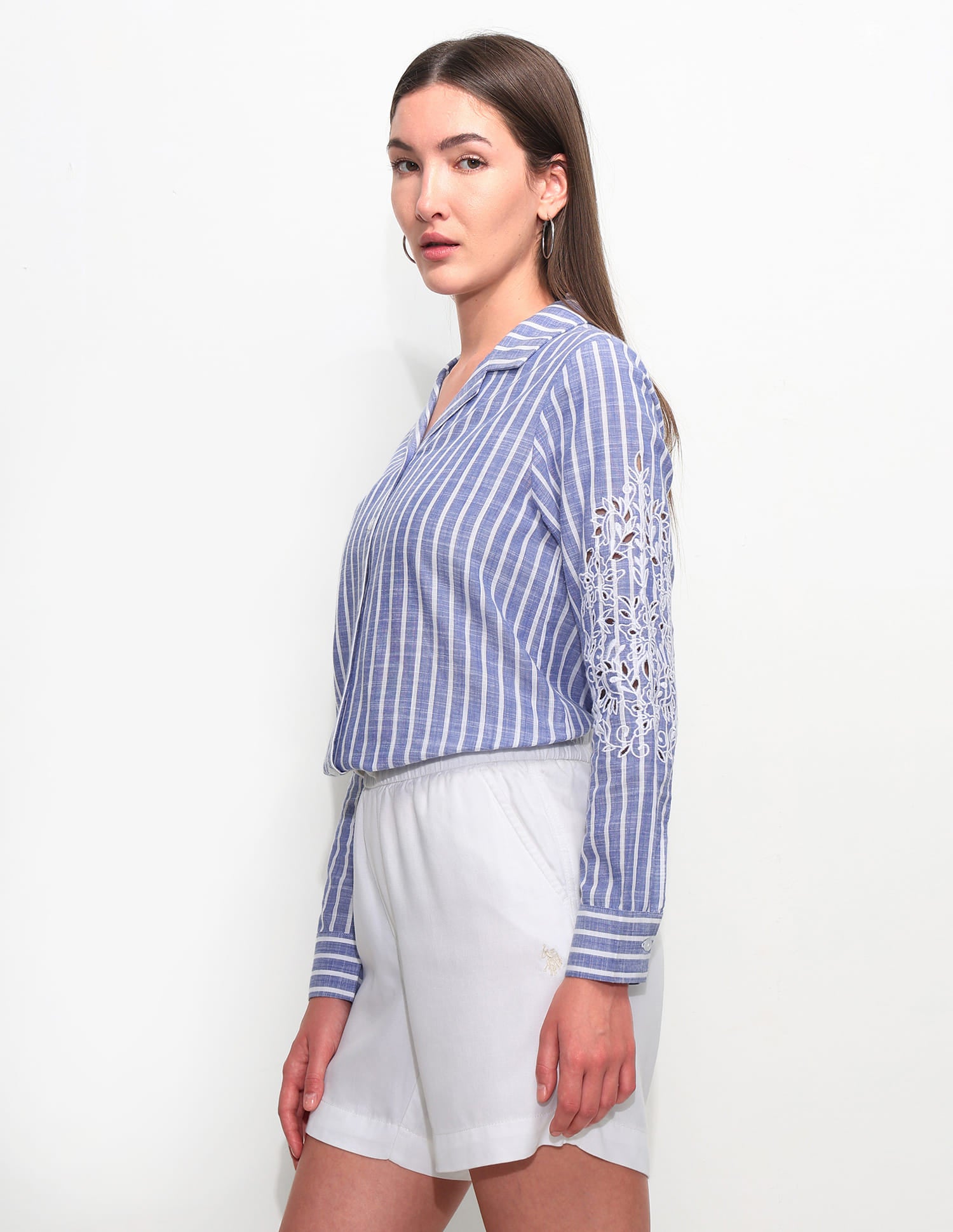 Boxy Cuban Collar Striped Shirt Blue - U.S. Polo Assn. India | Large