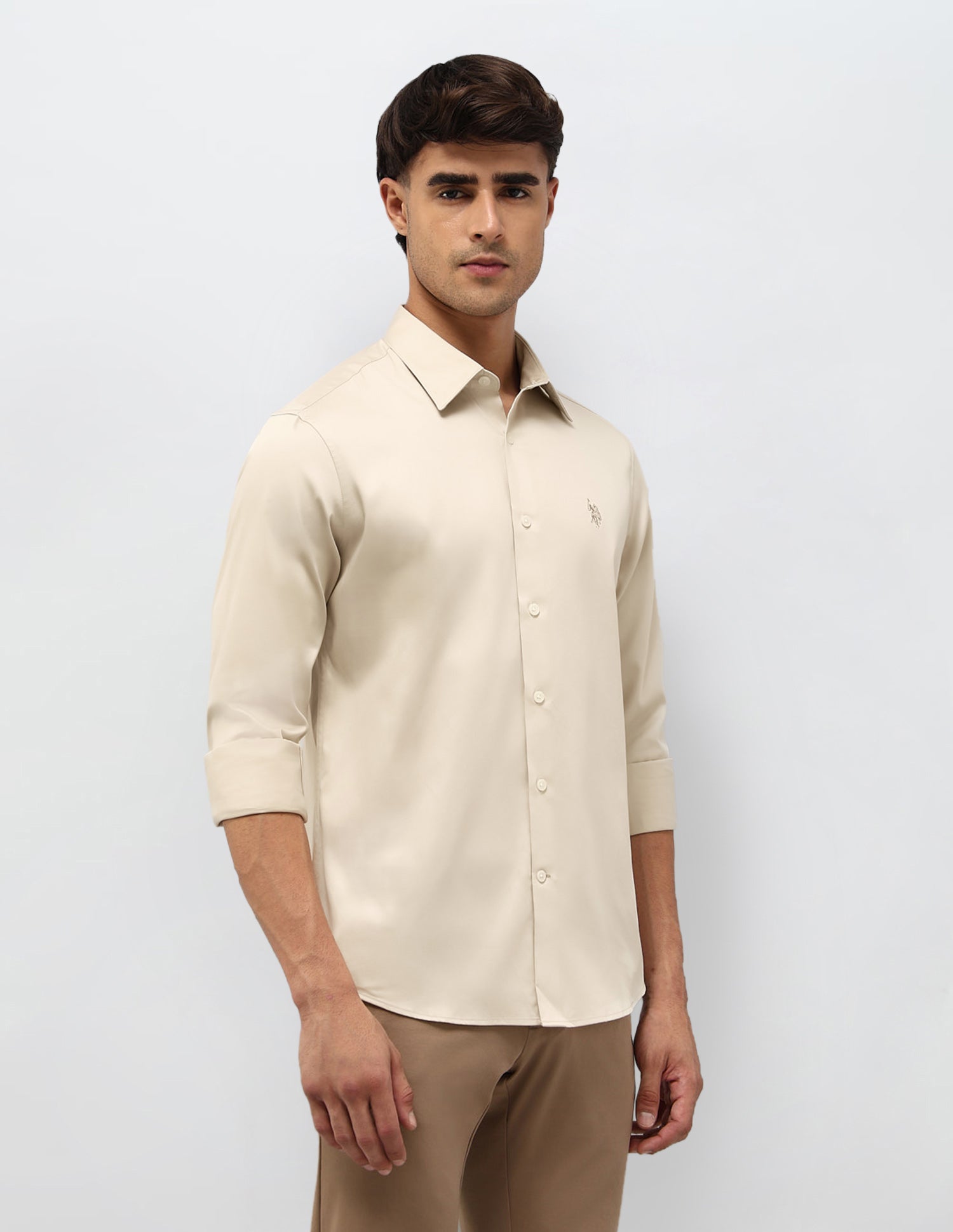 Satin Solid Shirt Beige - U.S. POLO ASSN. | Large