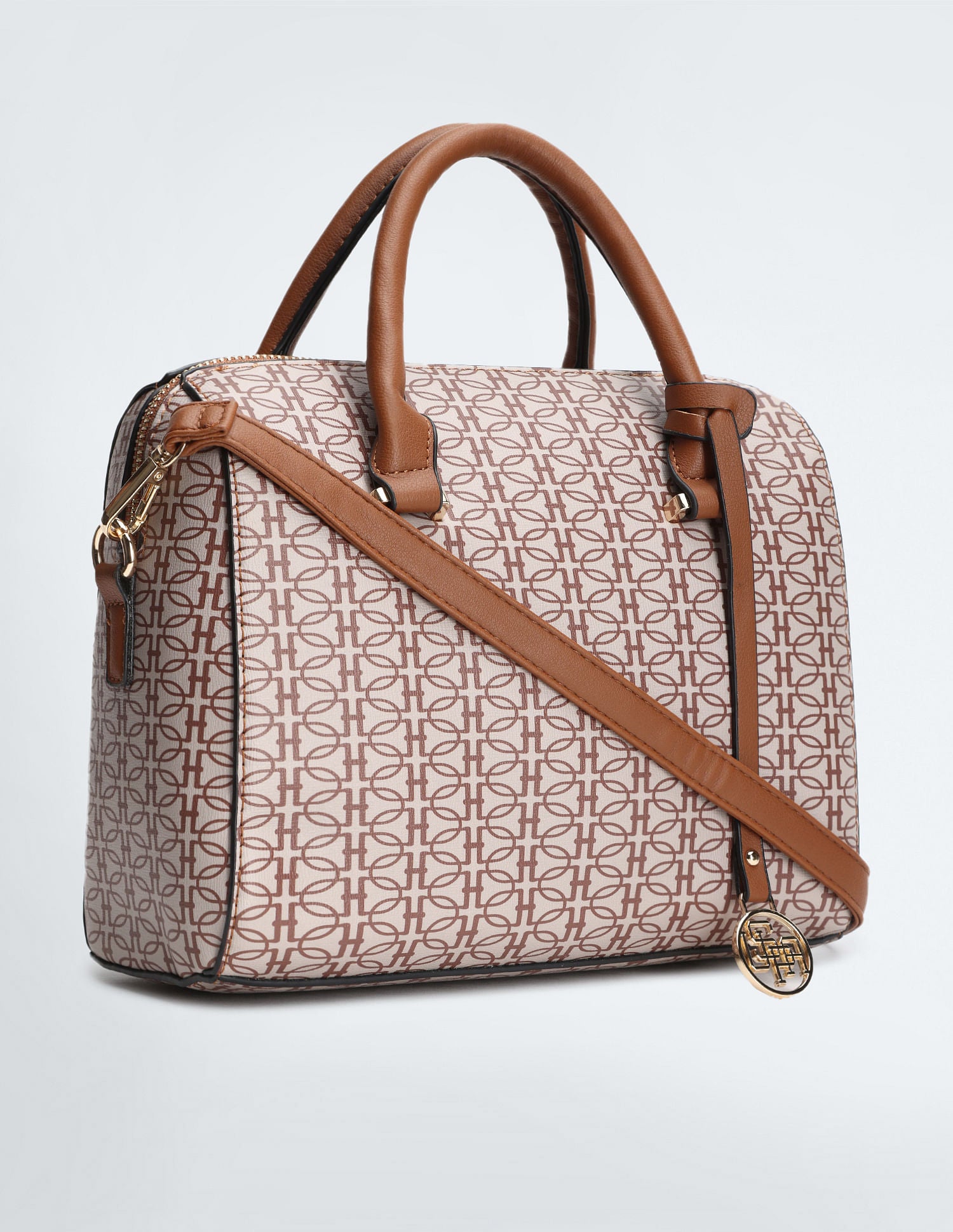 Geometric Print Bowler Handbag Beige - U.S. POLO ASSN. | Large