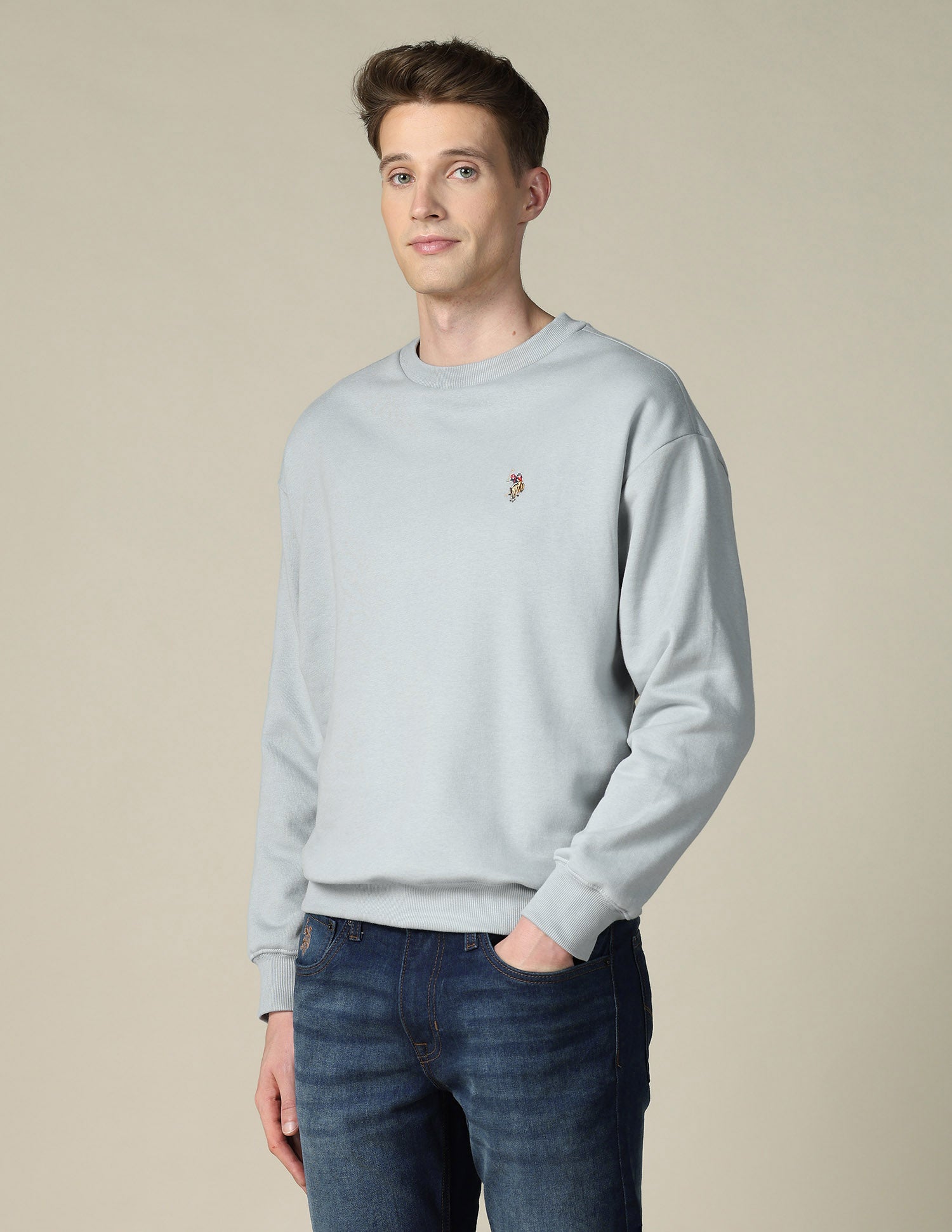 Solid Relaxed Fit Sweatshirt Light Grey - U.S. POLO ASSN. | Large