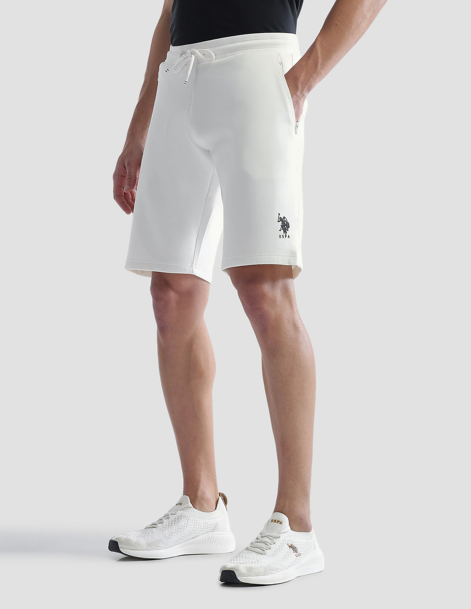 Mid Rise Solid Active Shorts Off White - U.S. Polo Assn. India | Large