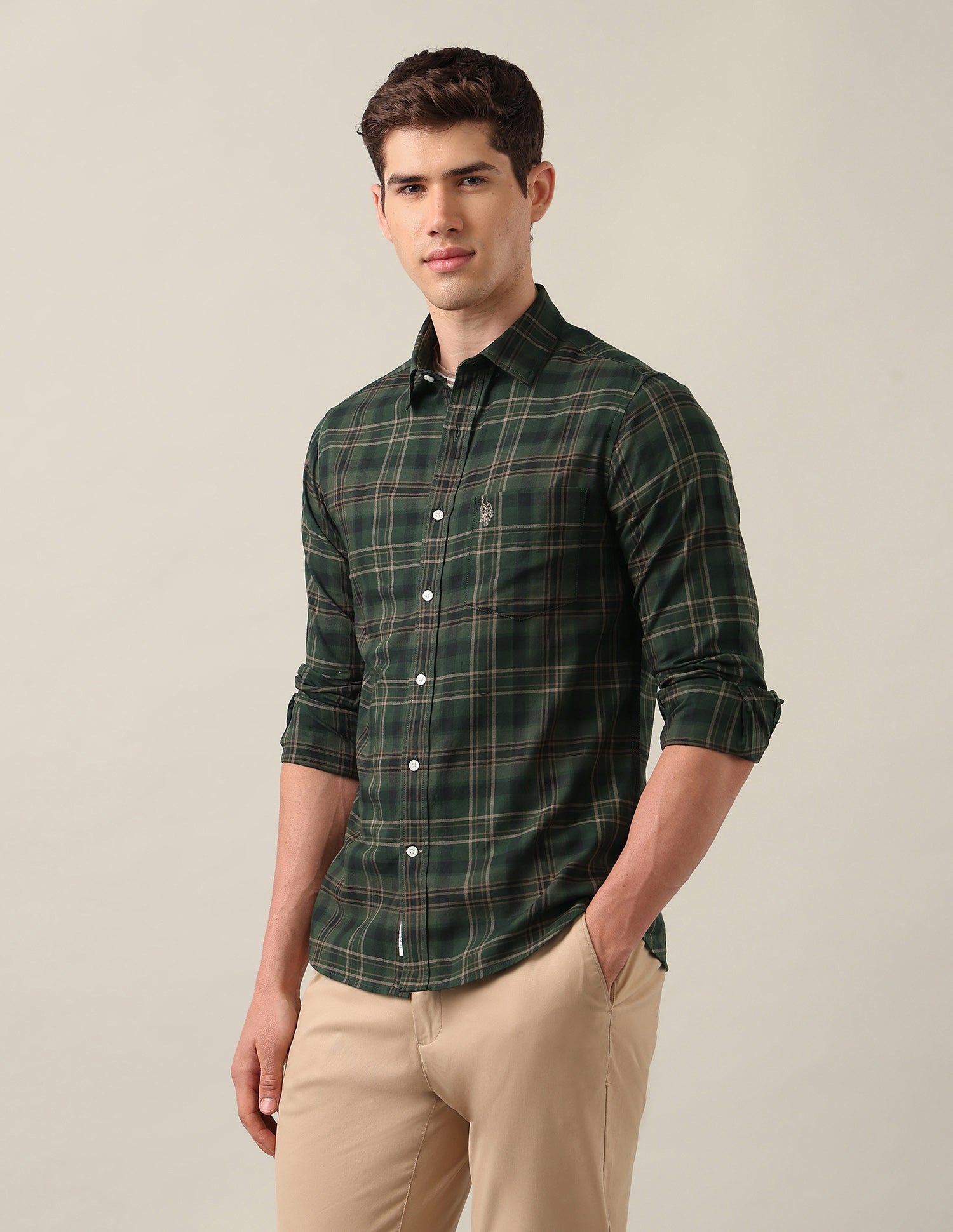 Tailored Fit Tartan Checked Shirt Olive - U.S. Polo Assn. India | Large