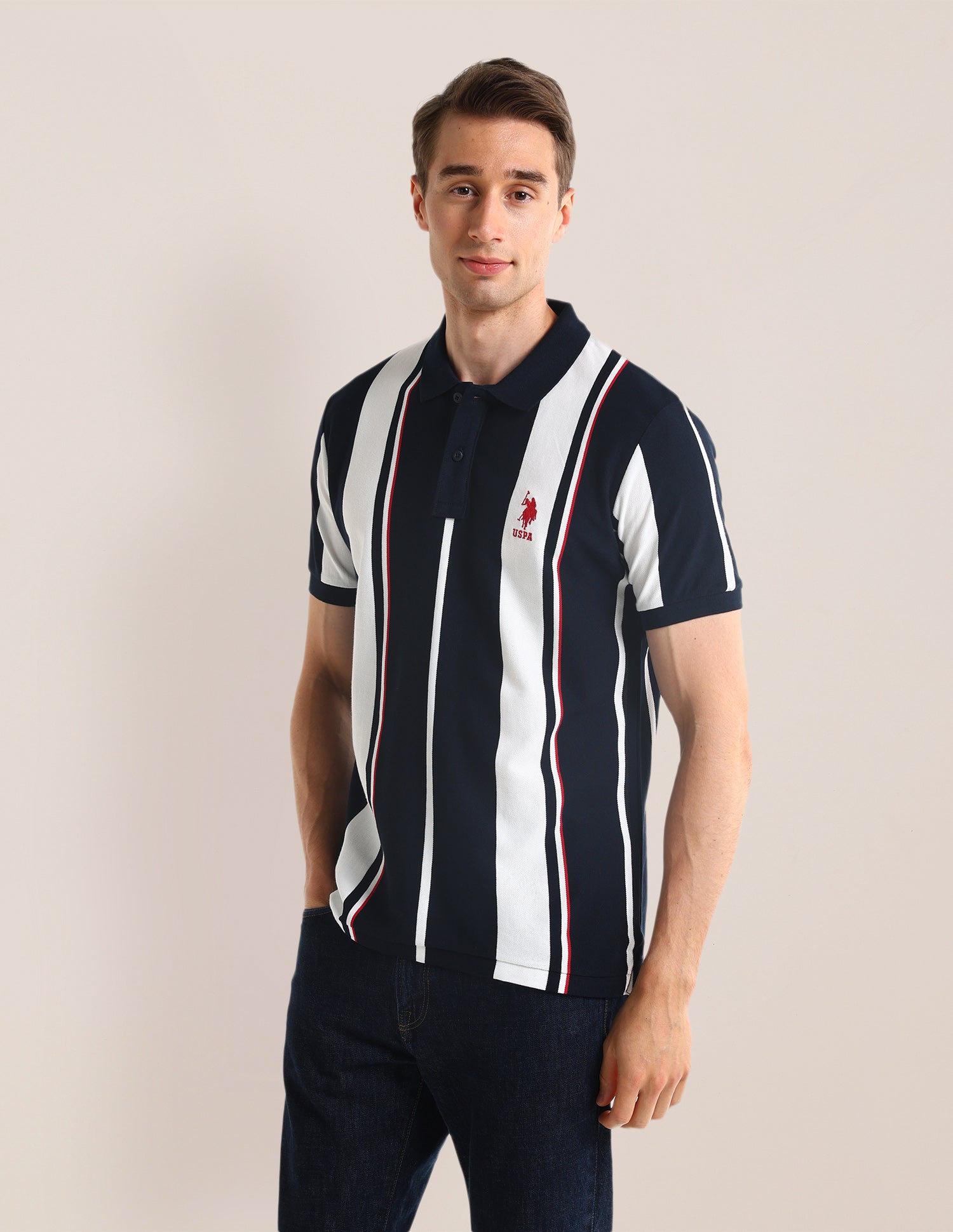 Vertical Striped Slim Fit Polo Shirt Navy - U.S. POLO ASSN. | Large