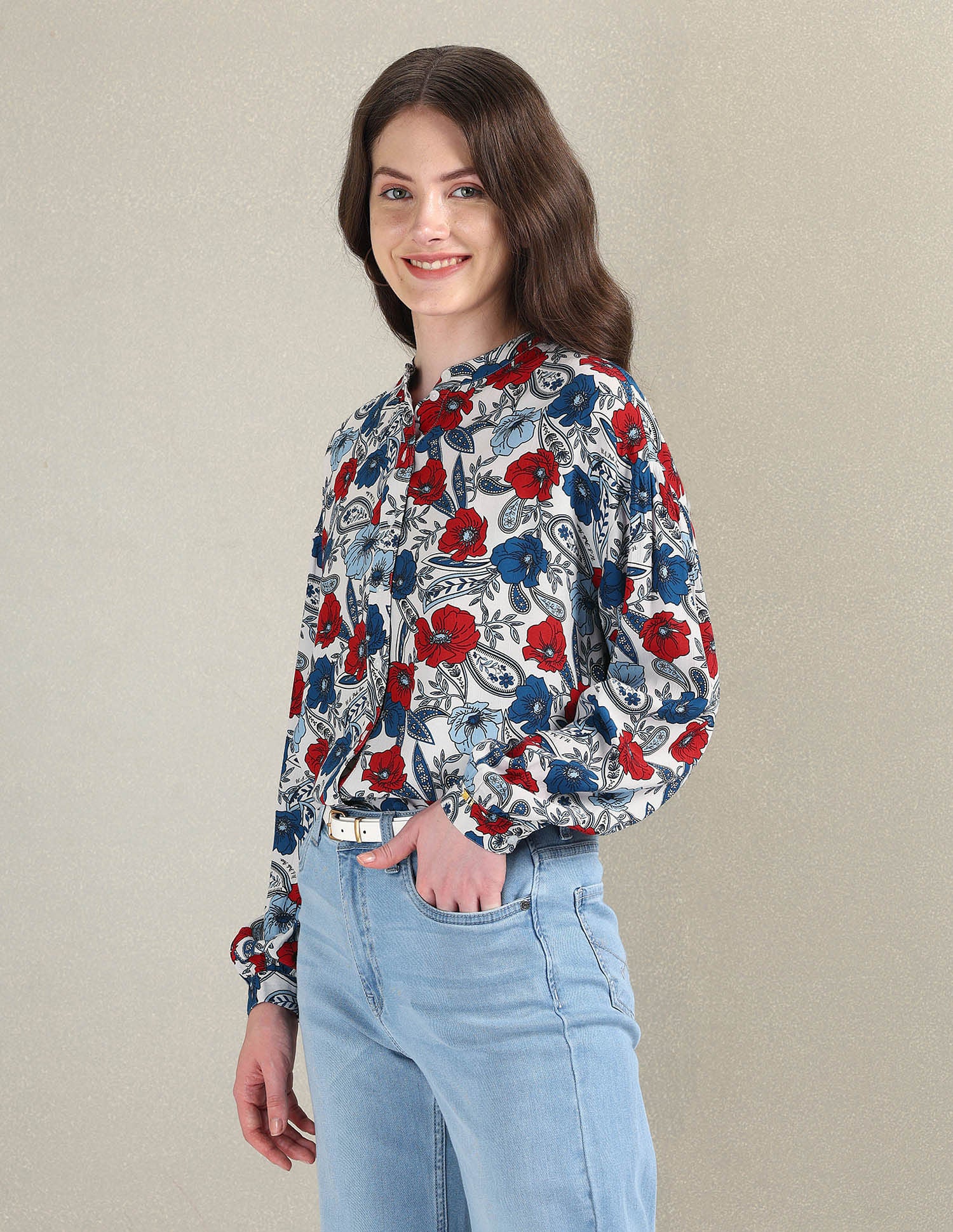 Viscose Floral Top Blue, Red and White - U.S. POLO ASSN. | Large