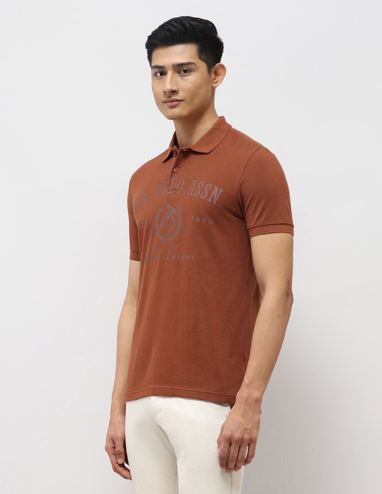 Brand Printed Muscle Fit Polo Shirt Rust - U.S. Polo Assn. India | Large