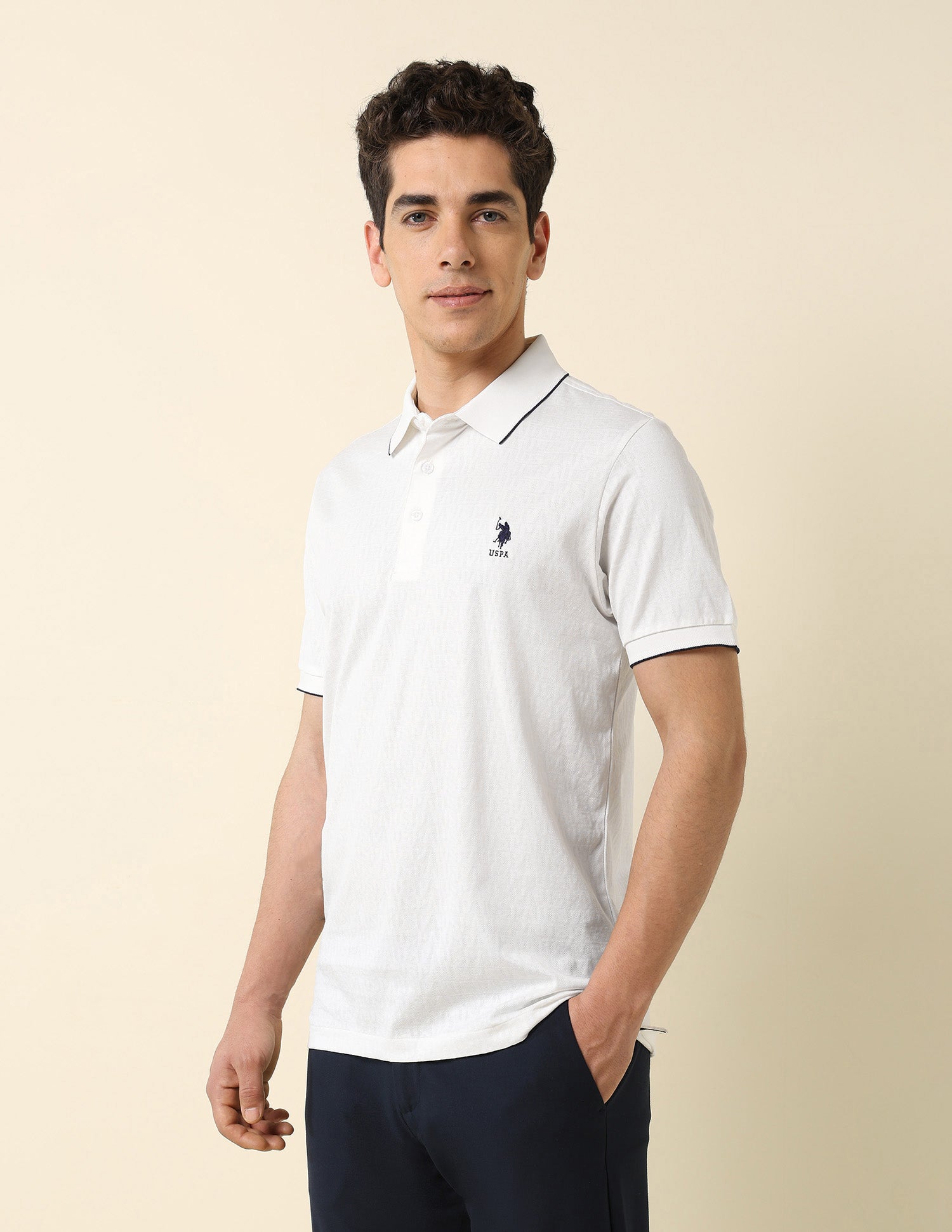 Solid Monochrome Majesty Polo Shirt White - U.S. Polo Assn. India | Large