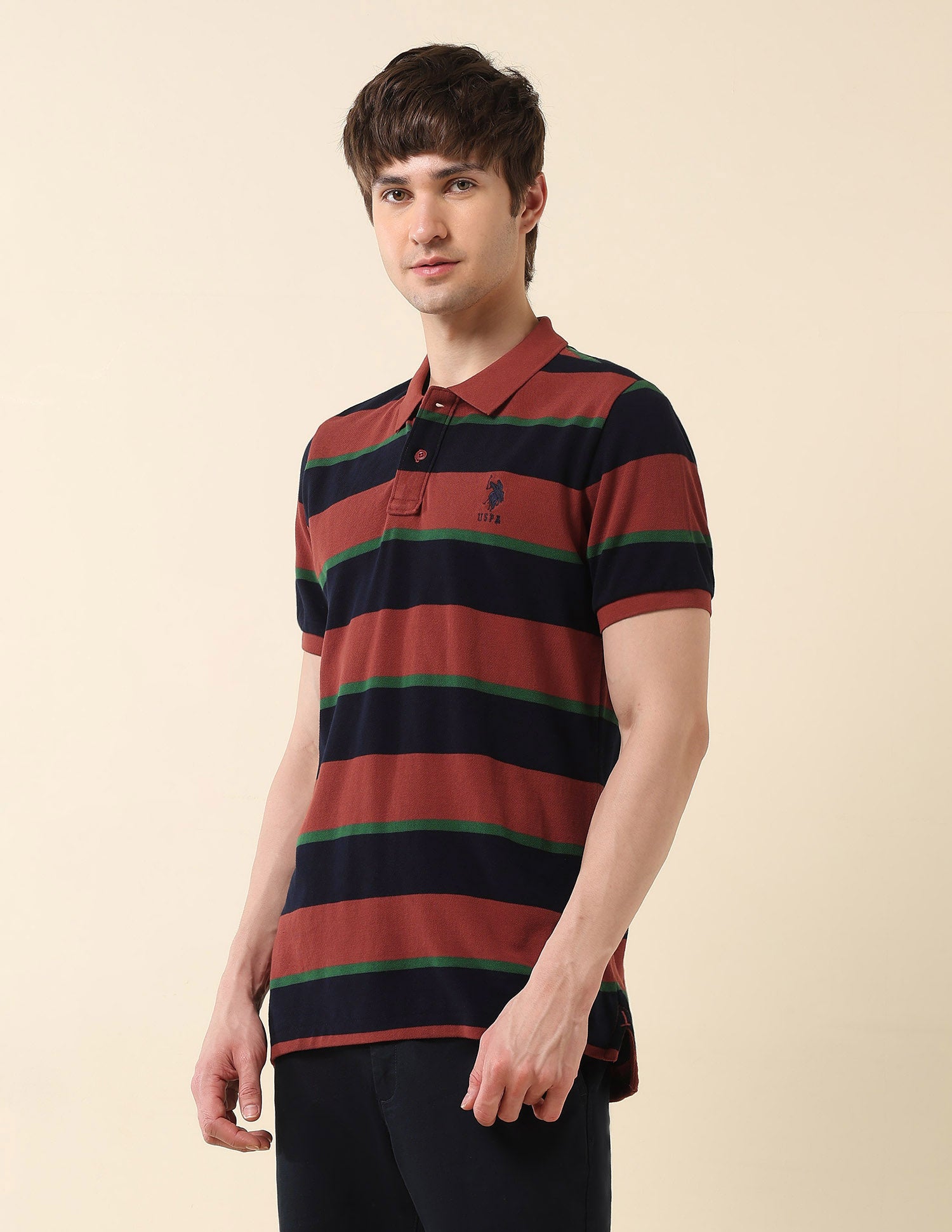 Horizontal Striped Gold Cup Polo Shirt Red - U.S. Polo Assn. India | Large