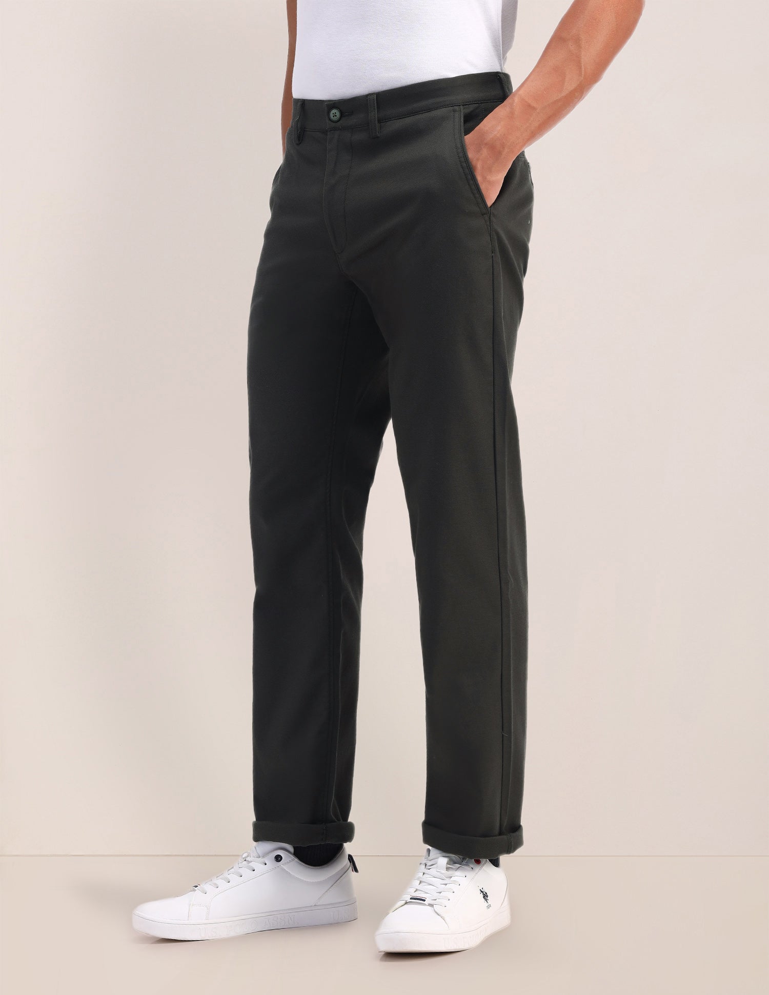 Riley Straight Fit Twill Trousers Dark Olive - U.S. POLO ASSN. | Large