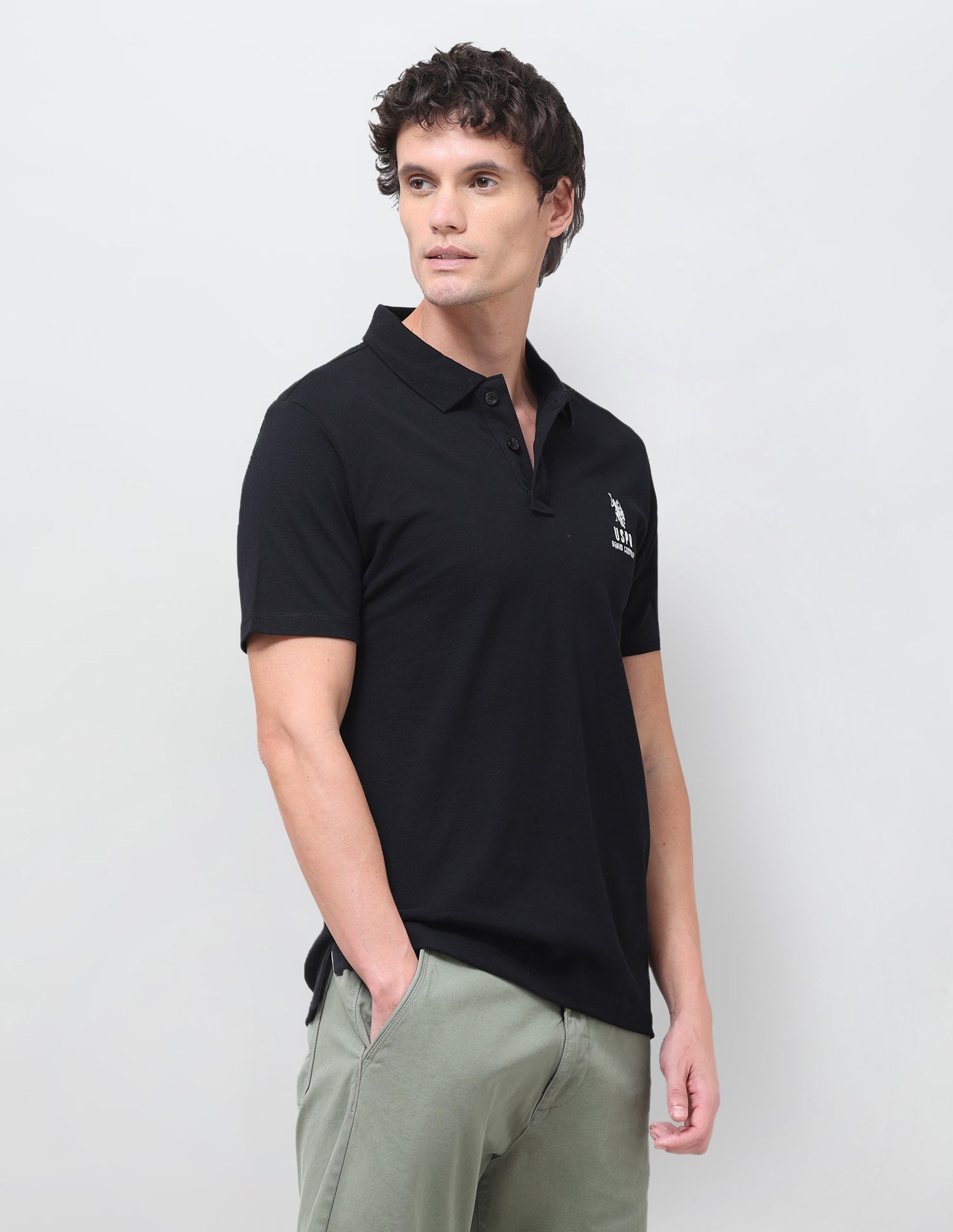 Solid Slim Fit Polo Shirt Black - U.S. Polo Assn. India | Large