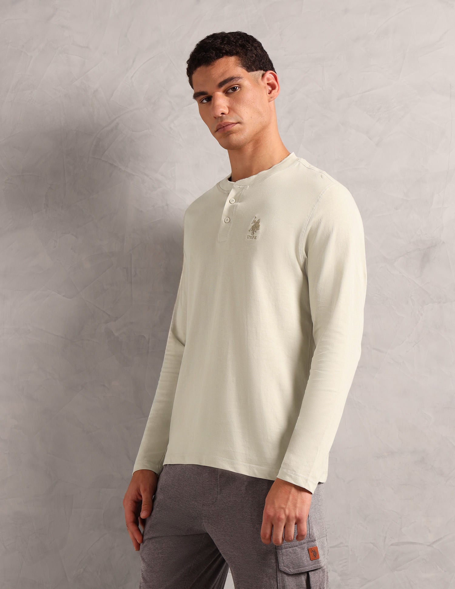 Pure Cotton I694 Lounge Henley T-Shirt - Pack Of 1 Off White - U.S. POLO ASSN. | Large