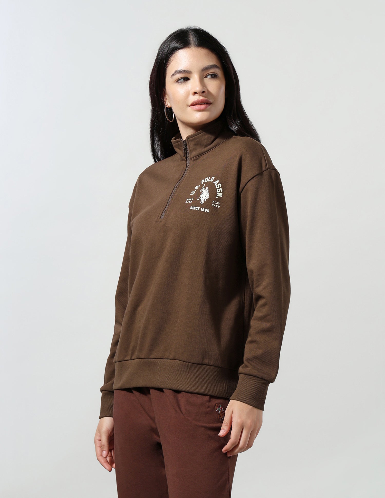 Solid Regular Fit Sweatshirt Brown - U.S. Polo Assn. India | Large