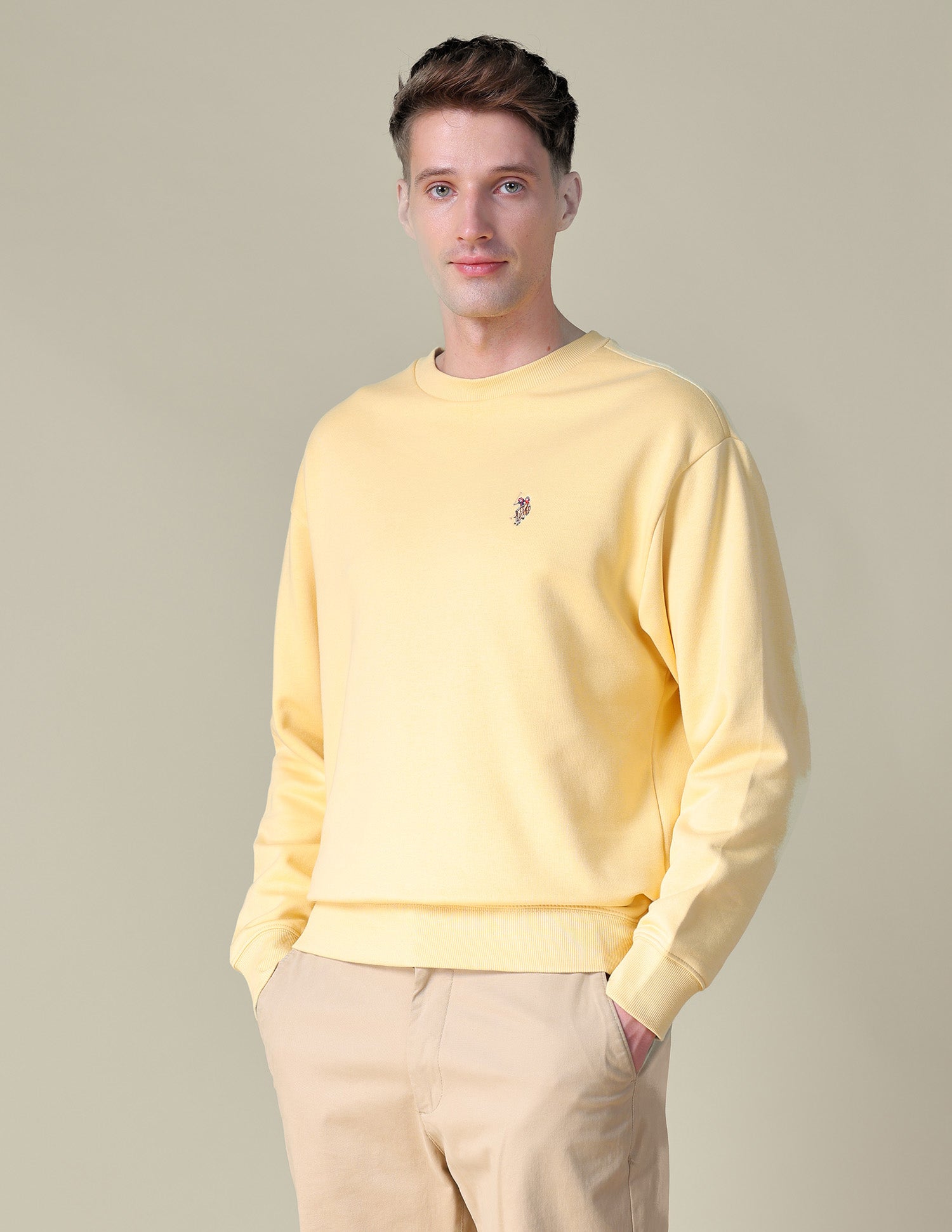Solid Relaxed Fit Sweatshirt Yellow - U.S. POLO ASSN. | Large