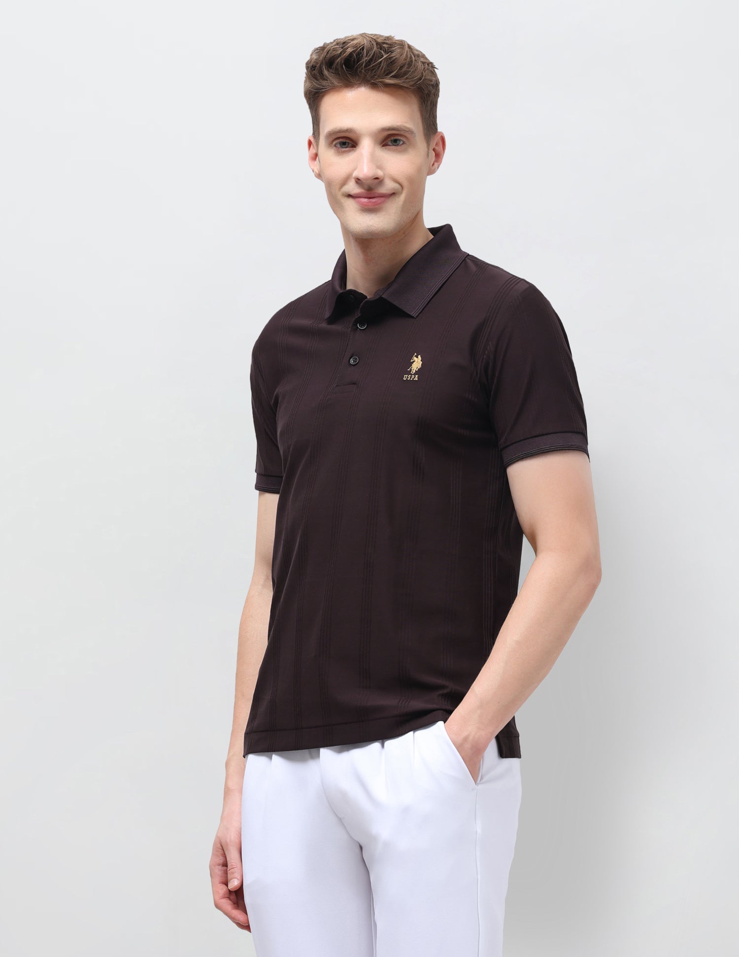 Vertical Striped Slim Fit Polo Shirt Wine - U.S. Polo Assn. India | Large
