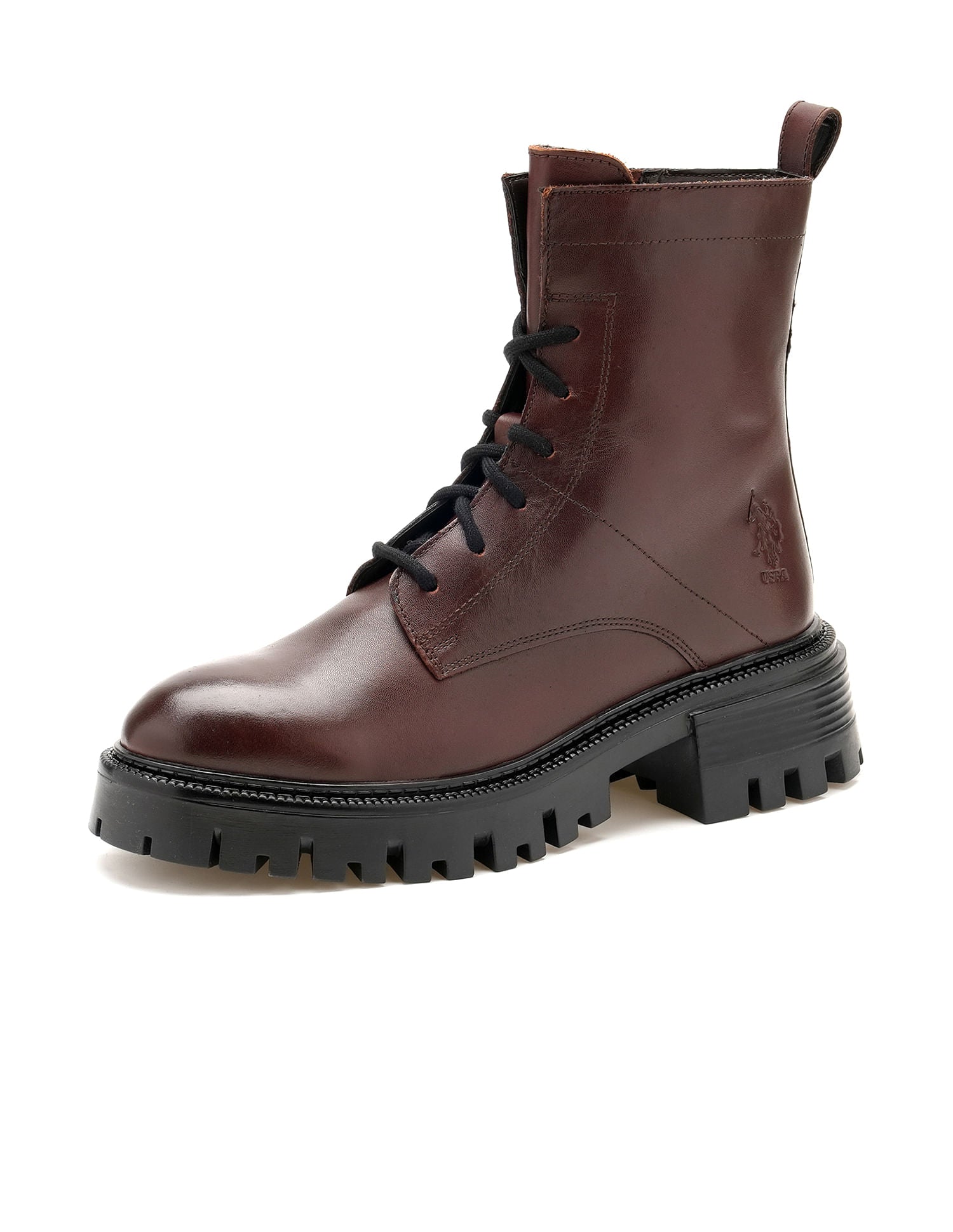 Women Fiorella Leather Combat Boots Burgundy - U.S. POLO ASSN. | Large