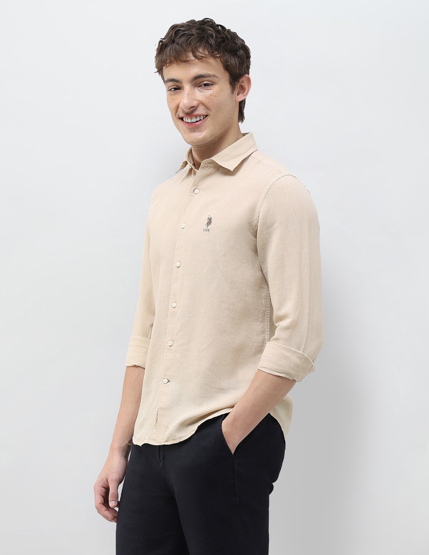 Solid Regular Fit Shirt Khaki - U.S. Polo Assn. India | Large
