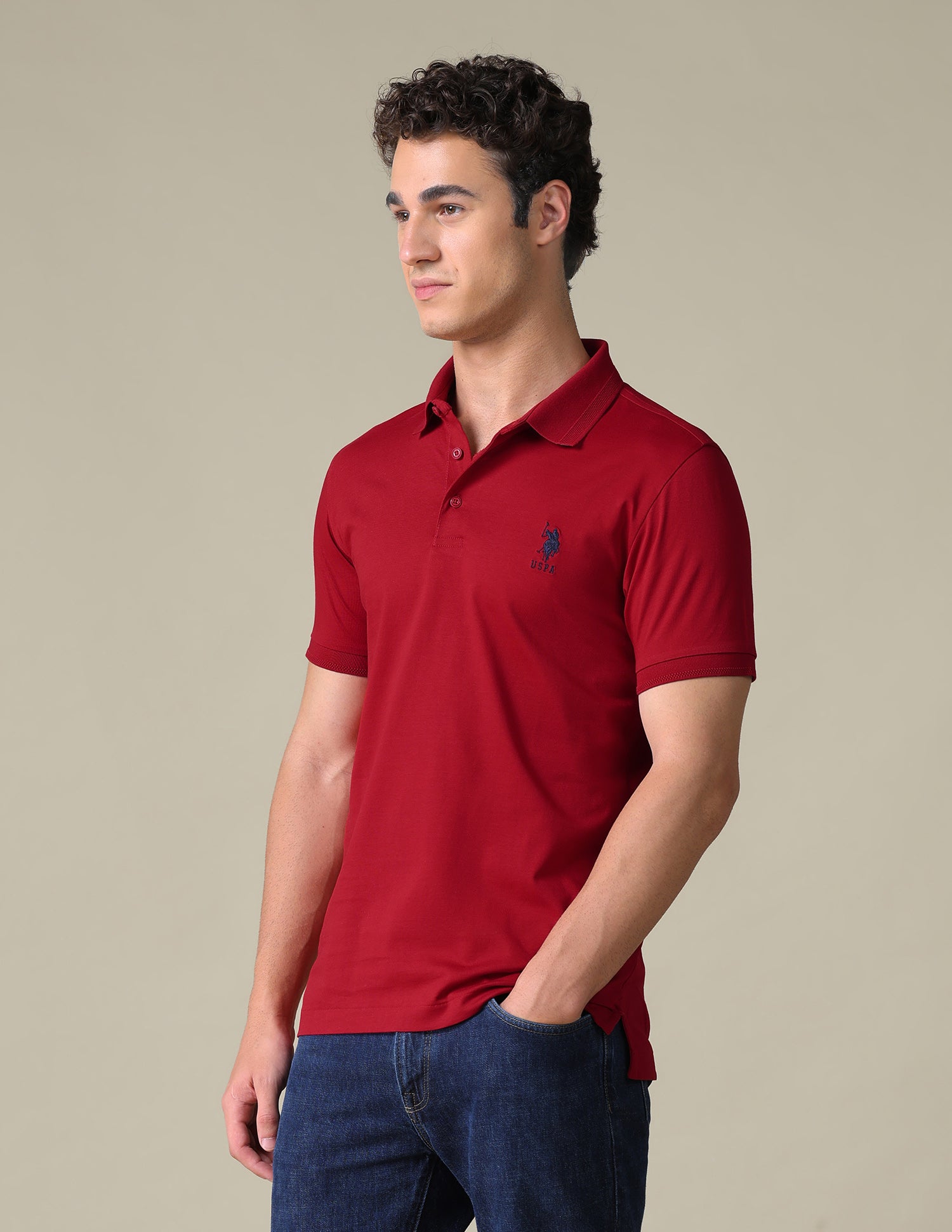 Regular Fit Solid Polo Shirt Red - U.S. Polo Assn. India | Large