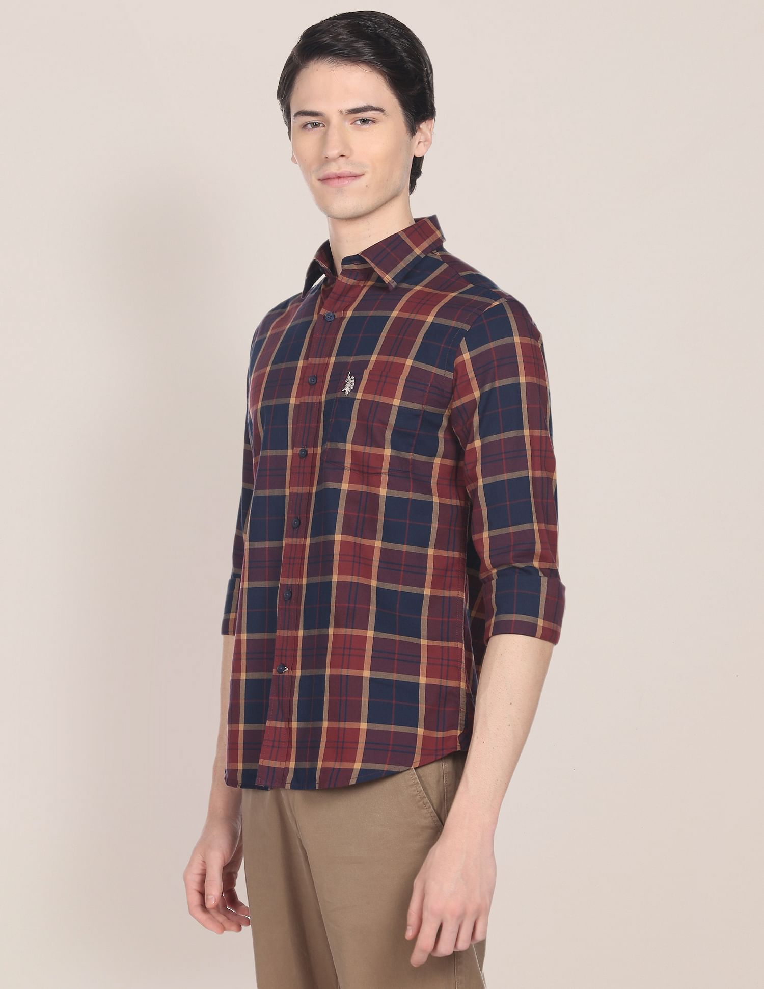 Plaid Check Twill Casual Shirt Maroon - U.S. Polo Assn. India | Large