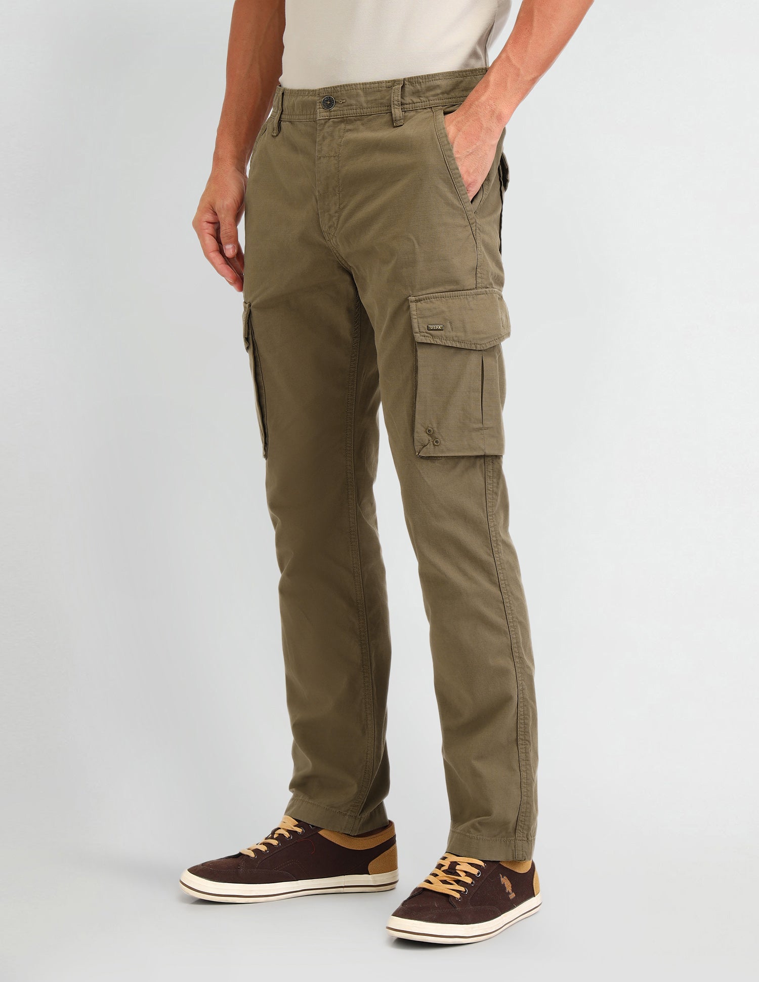 Straight Fit Textured Trousers Khaki - U.S. Polo Assn. India | Large