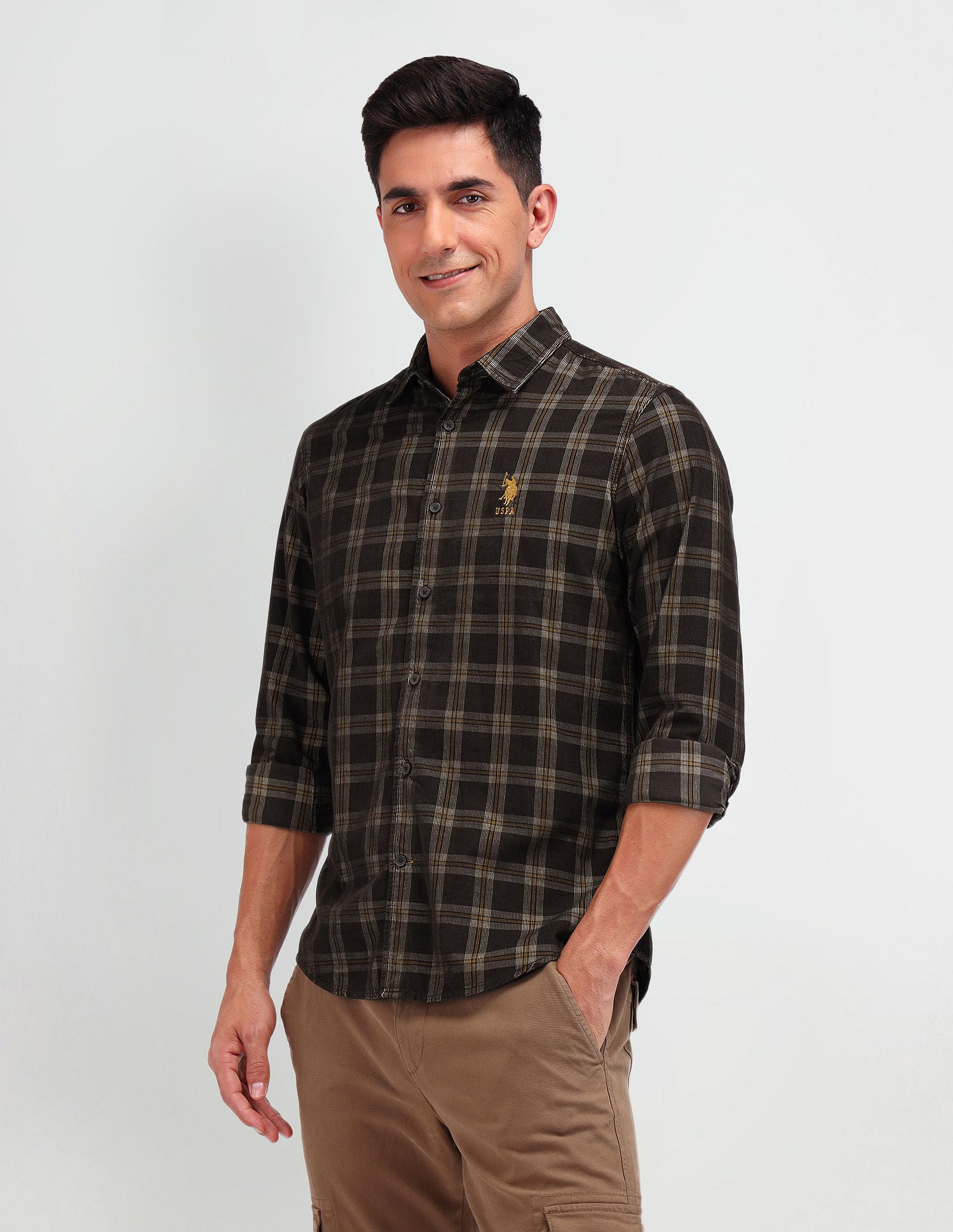 Slim Fit Corduroy Shirt Brown - U.S. Polo Assn. India | Large