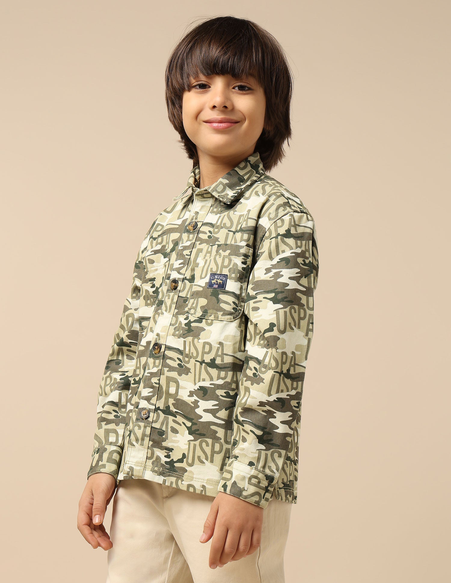 Boys Camouflage Printed Twill Shirt Olive - U.S. POLO ASSN. | Large