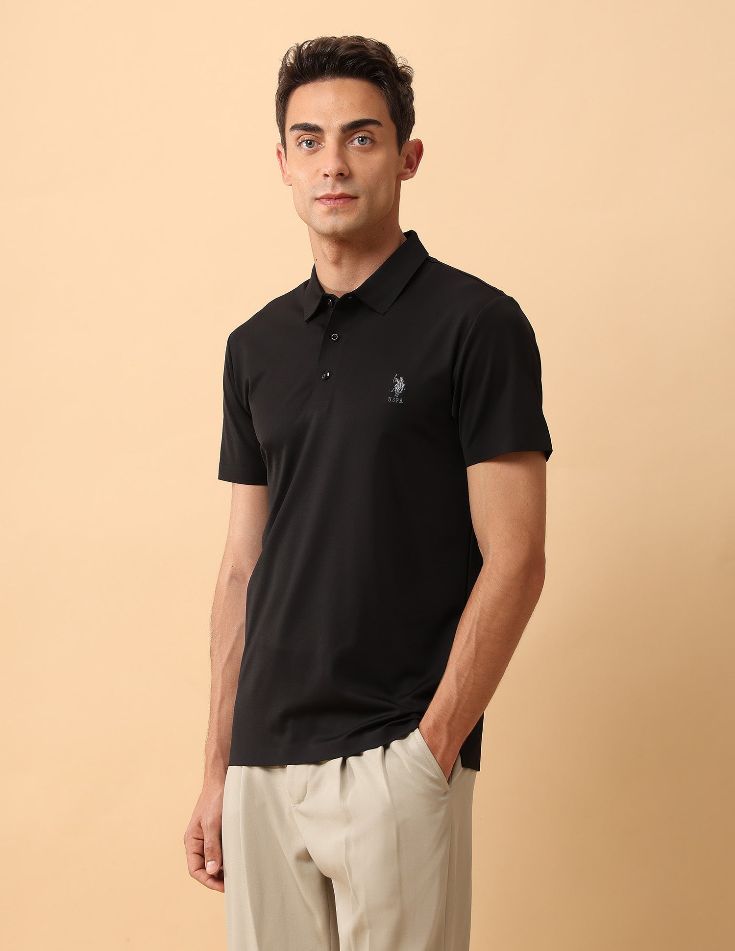 Pacho X Slim Fit Solid Polo Shirt Black - U.S. Polo Assn. India | Large