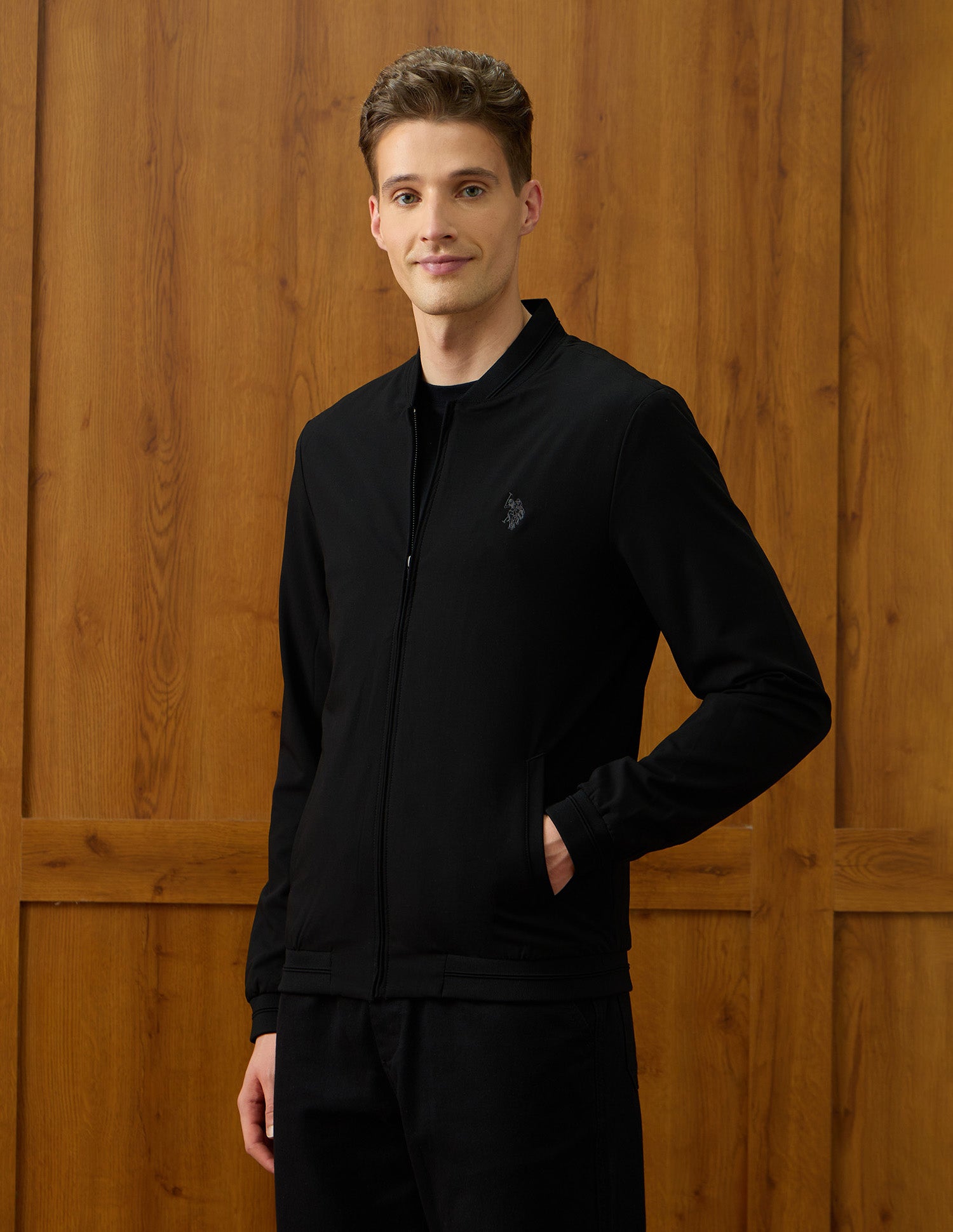 Solid Equestrian Aisle Theater Bomber Jacket Black - U.S. Polo Assn. India | Large