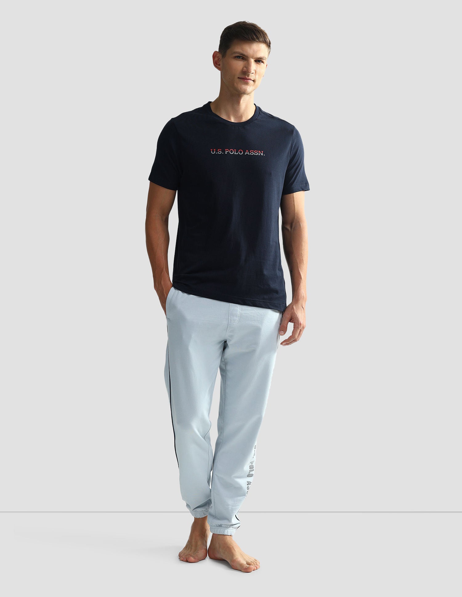 Brand Print Cotton OEE02 Lounge T-Shirt - Pack Of 2 Navy and Grey Mel - U.S. POLO ASSN. | Large