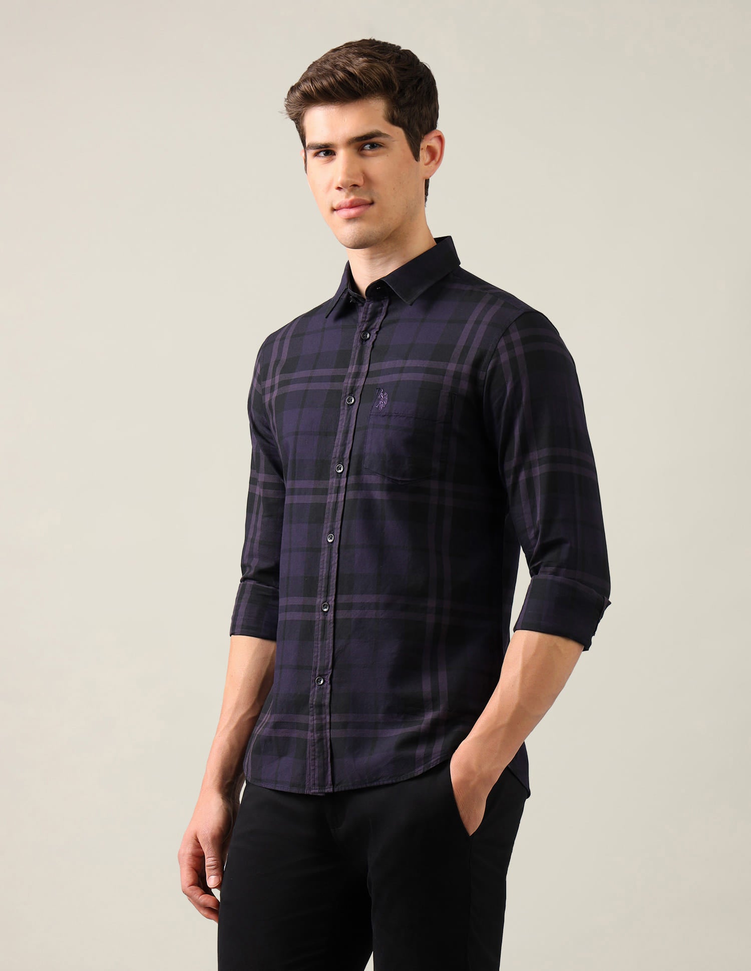 Grid Tattersall Checked Tailored Fit Shirt Purple - U.S. Polo Assn. India | Large