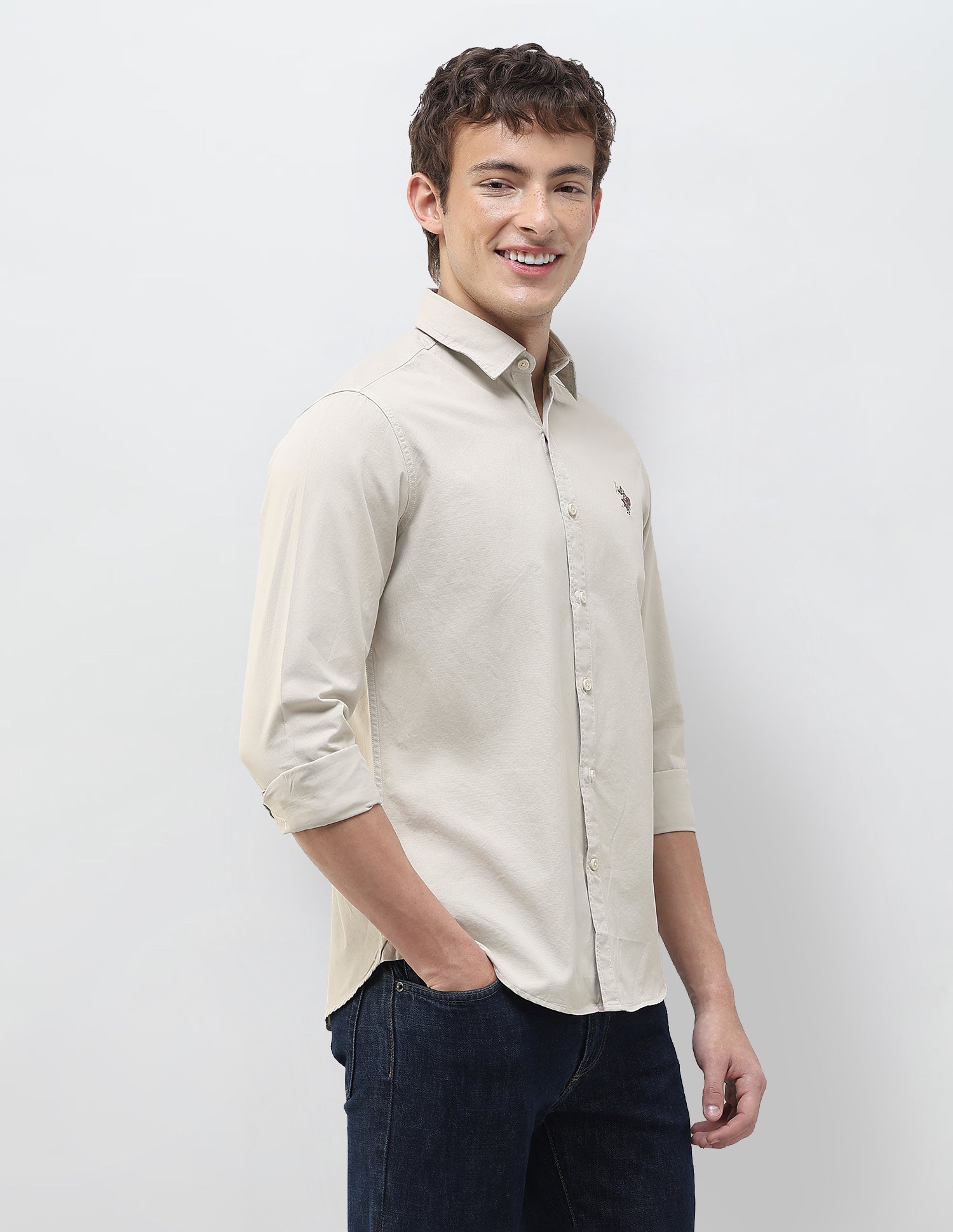 Twill Regular Fit Shirt Stone - U.S. Polo Assn. India | Large