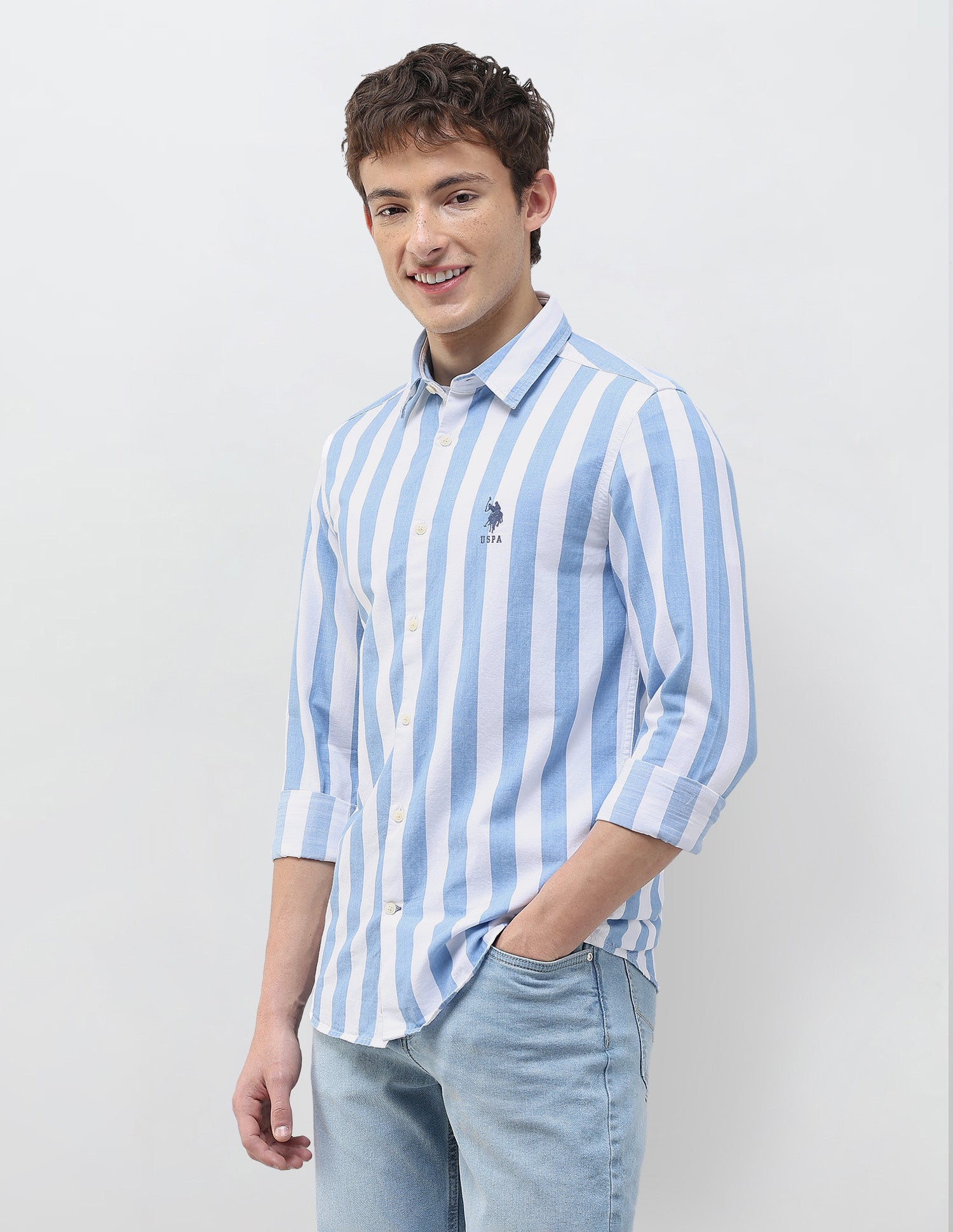 Vertical Striped Regular Fit Shirt Light Indigo - U.S. Polo Assn. India | Large
