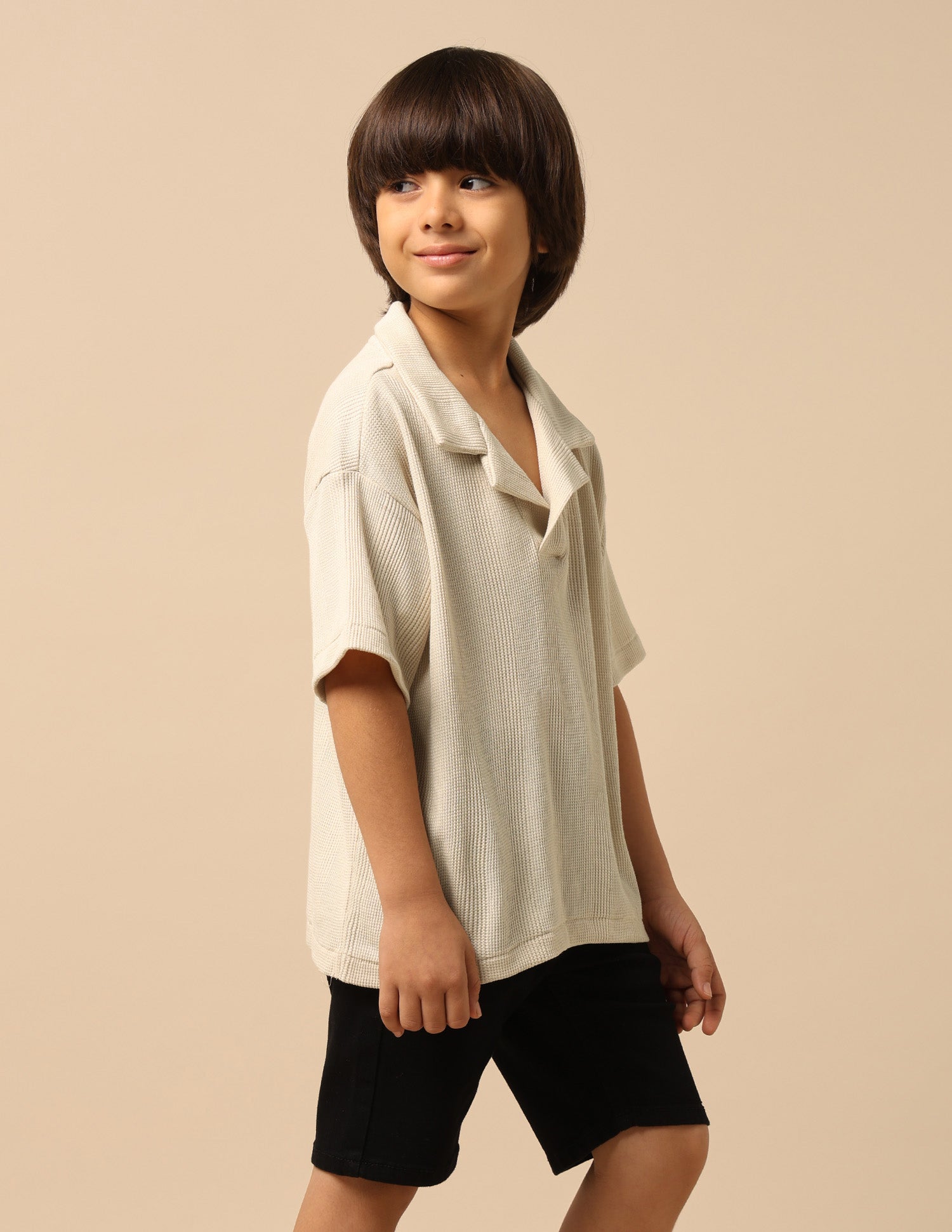 Boys Vertical Striped Boxy Fit Polo Shirt Ecru - U.S. POLO ASSN. | Large