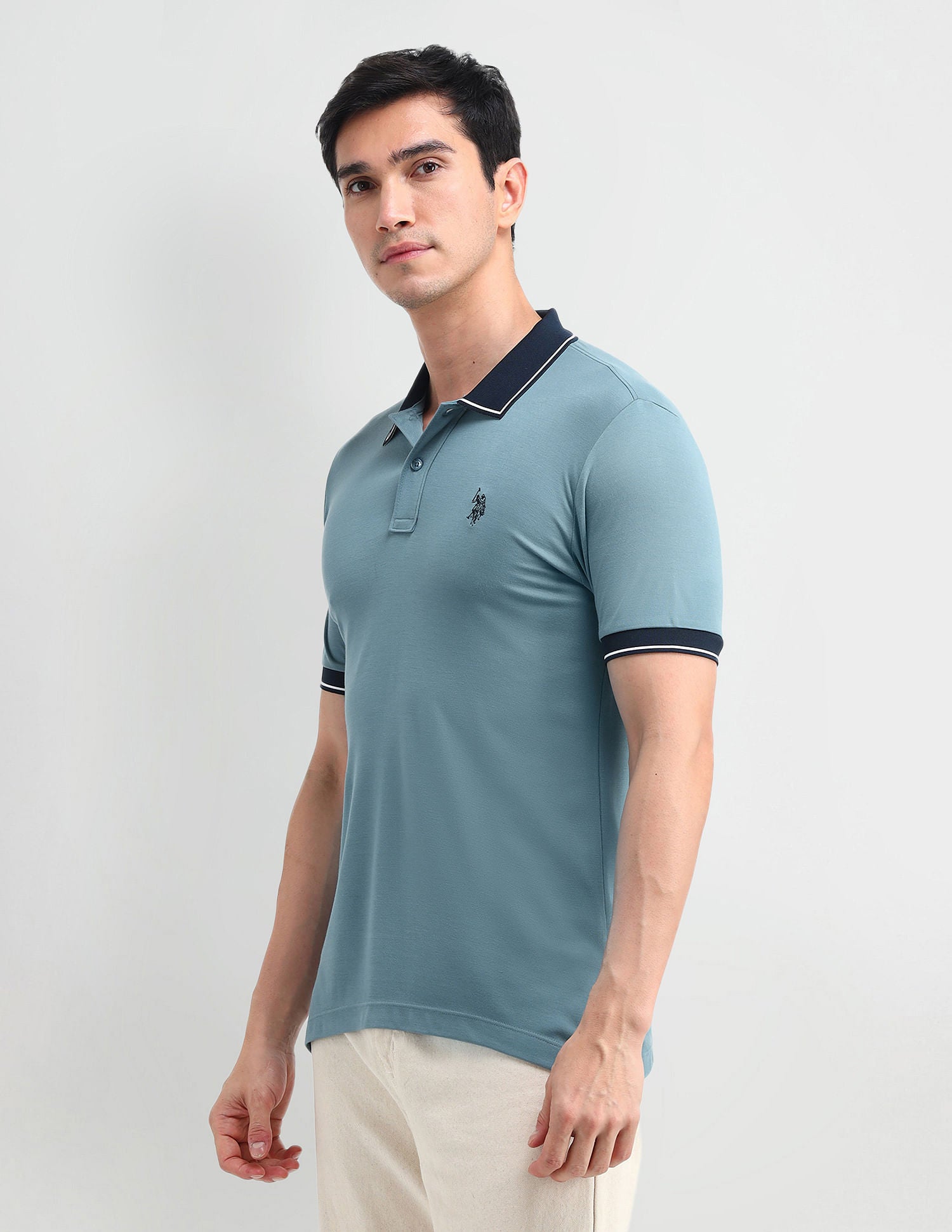 Muscle Fit Solid Polo Shirt Blue Moon - U.S. Polo Assn. India | Large