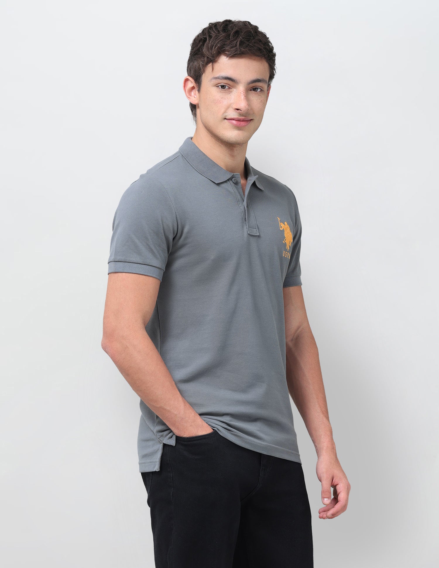 Solid Regular Fit Polo Shirt Dark Grey - U.S. Polo Assn. India | Large