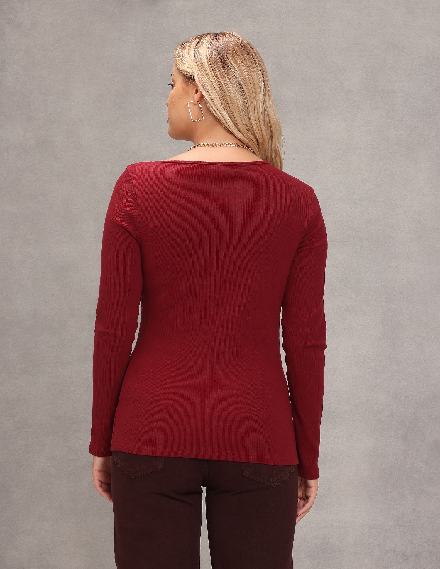 Long Sleeve V-Neck Top Maroon - U.S. Polo Assn. India | Large