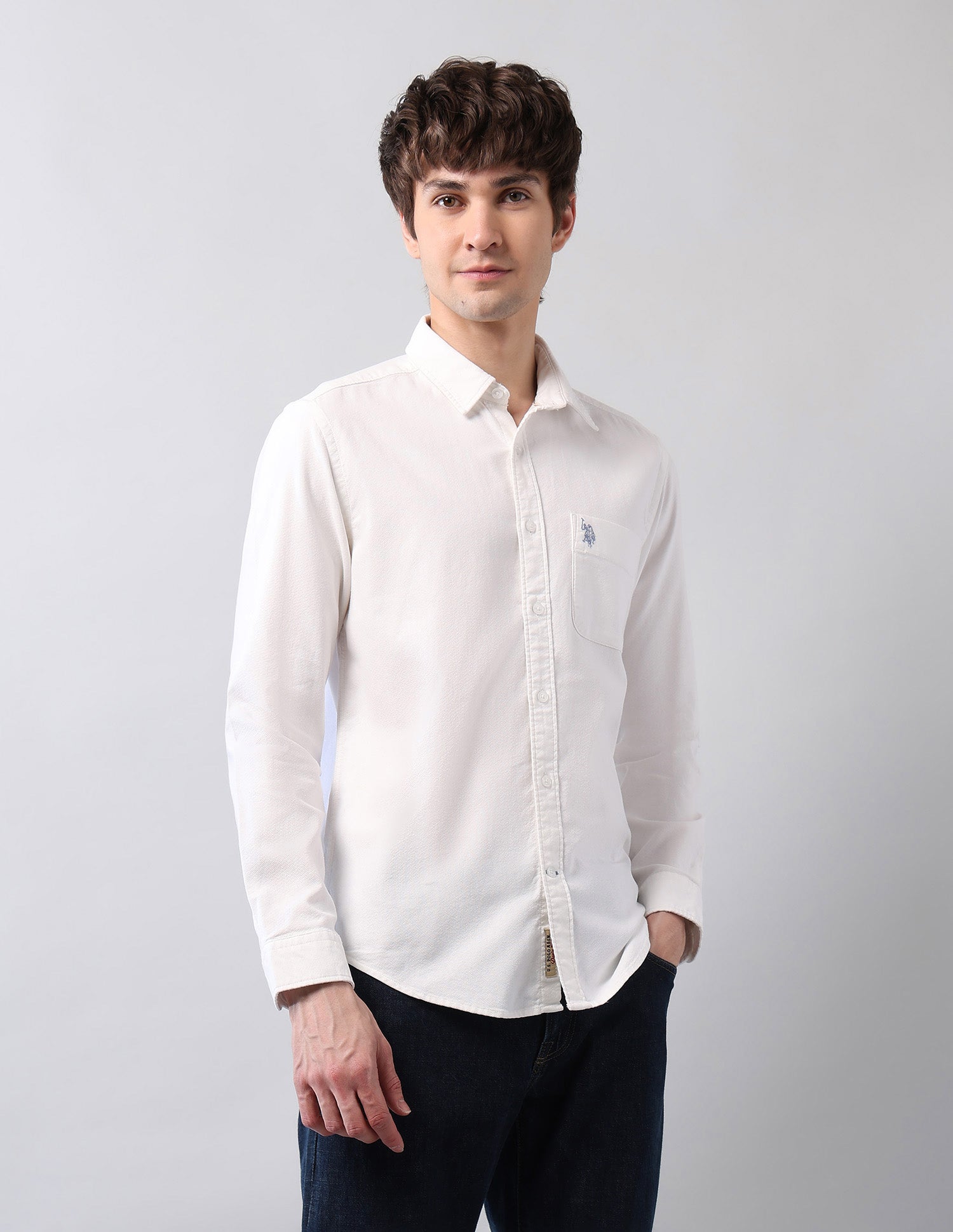 Pure Cotton Dobby Shirt White - U.S. Polo Assn. India | Large
