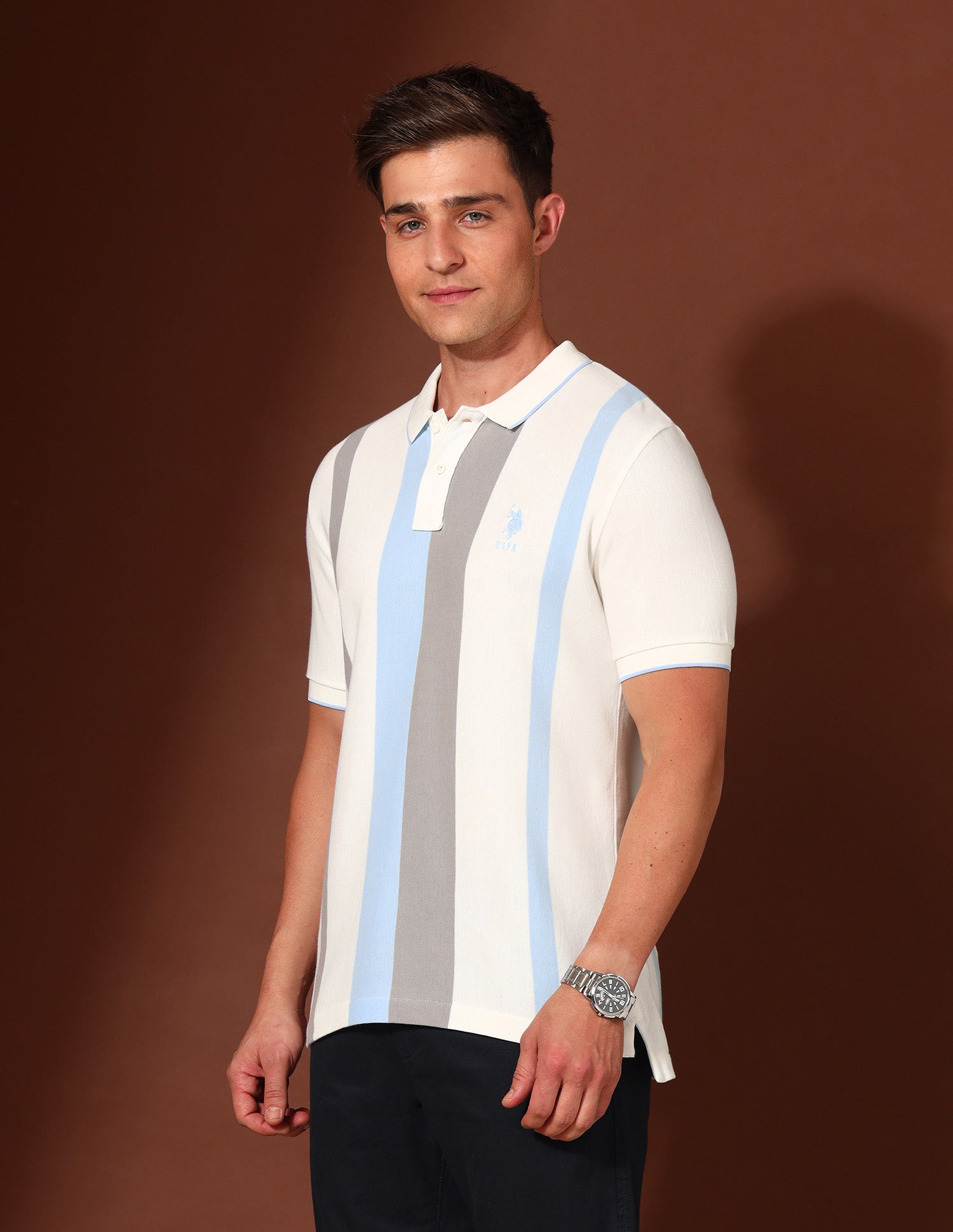 Vertical Striped Working Holiday Polo Shirt White - U.S. Polo Assn. India | Large