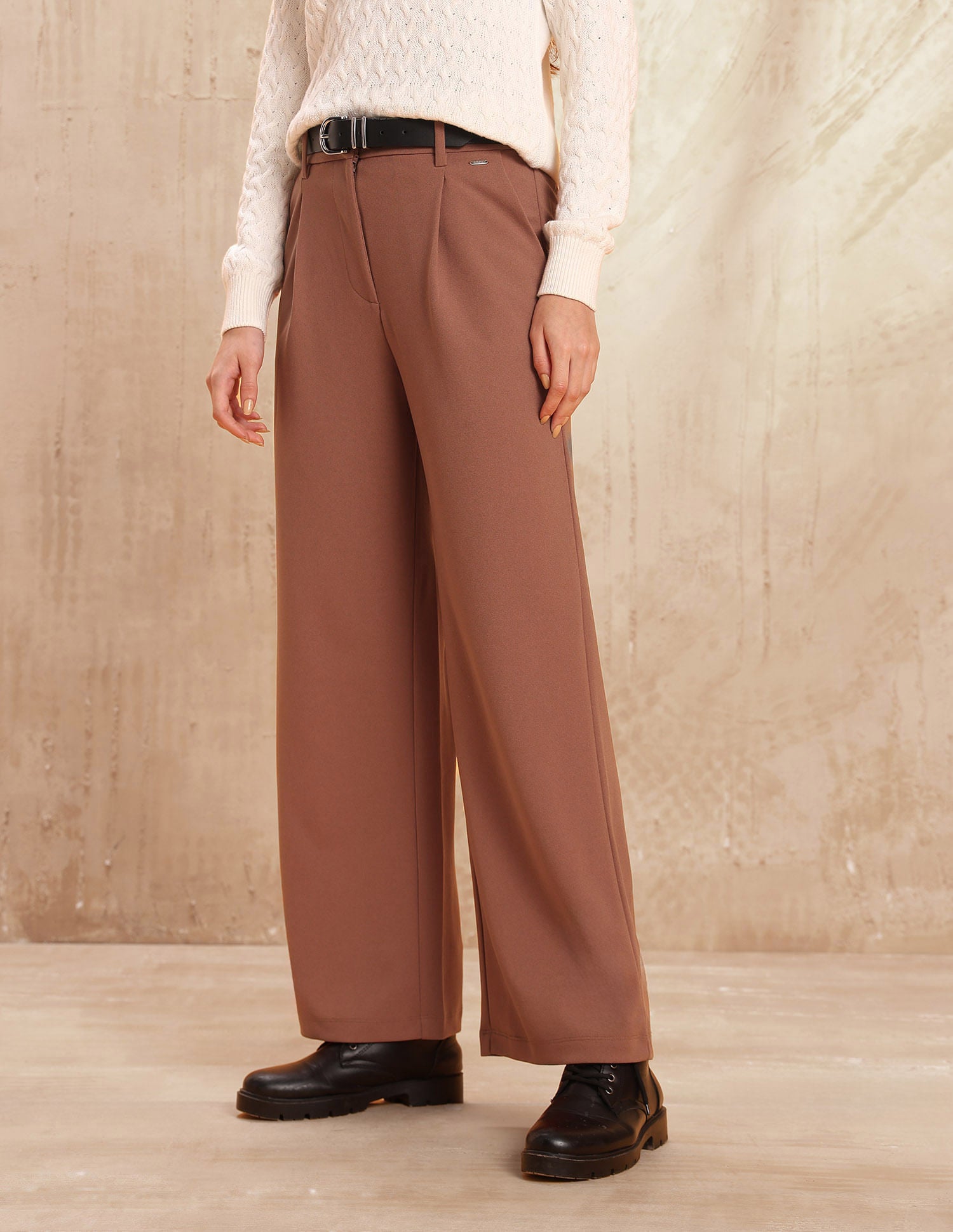High Rise Wide Leg Trousers Brown - U.S. POLO ASSN. | Large