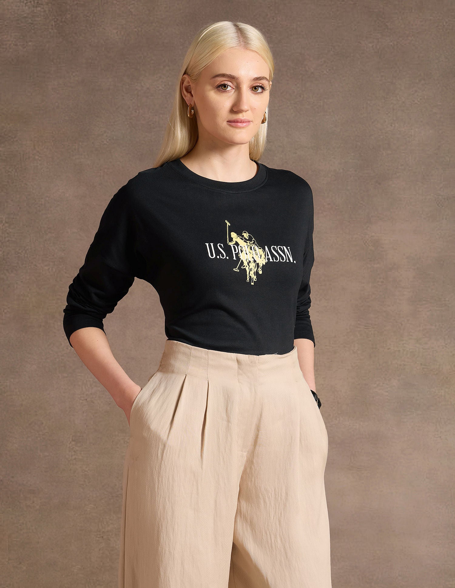 Drop Shoulder Embroidered Cotton T-Shirt Black - U.S. POLO ASSN. | Large