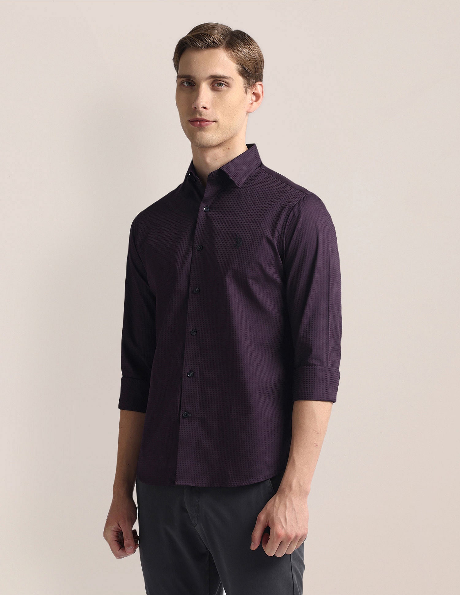 Premium Cotton Dobby Shirt Wine - U.S. Polo Assn. India | Large