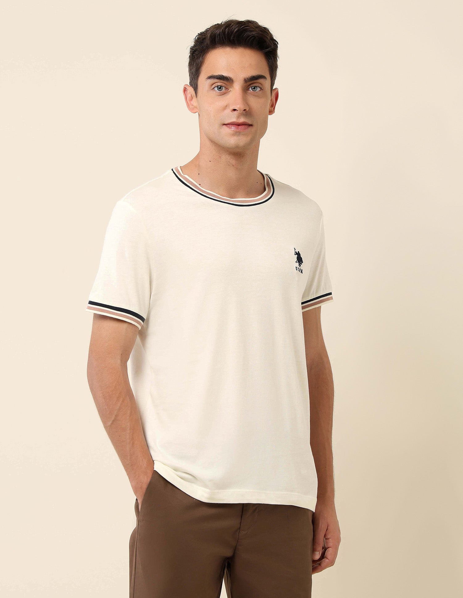 Solid Slim Fit T- Shirt Off-White - U.S. POLO ASSN. | Large